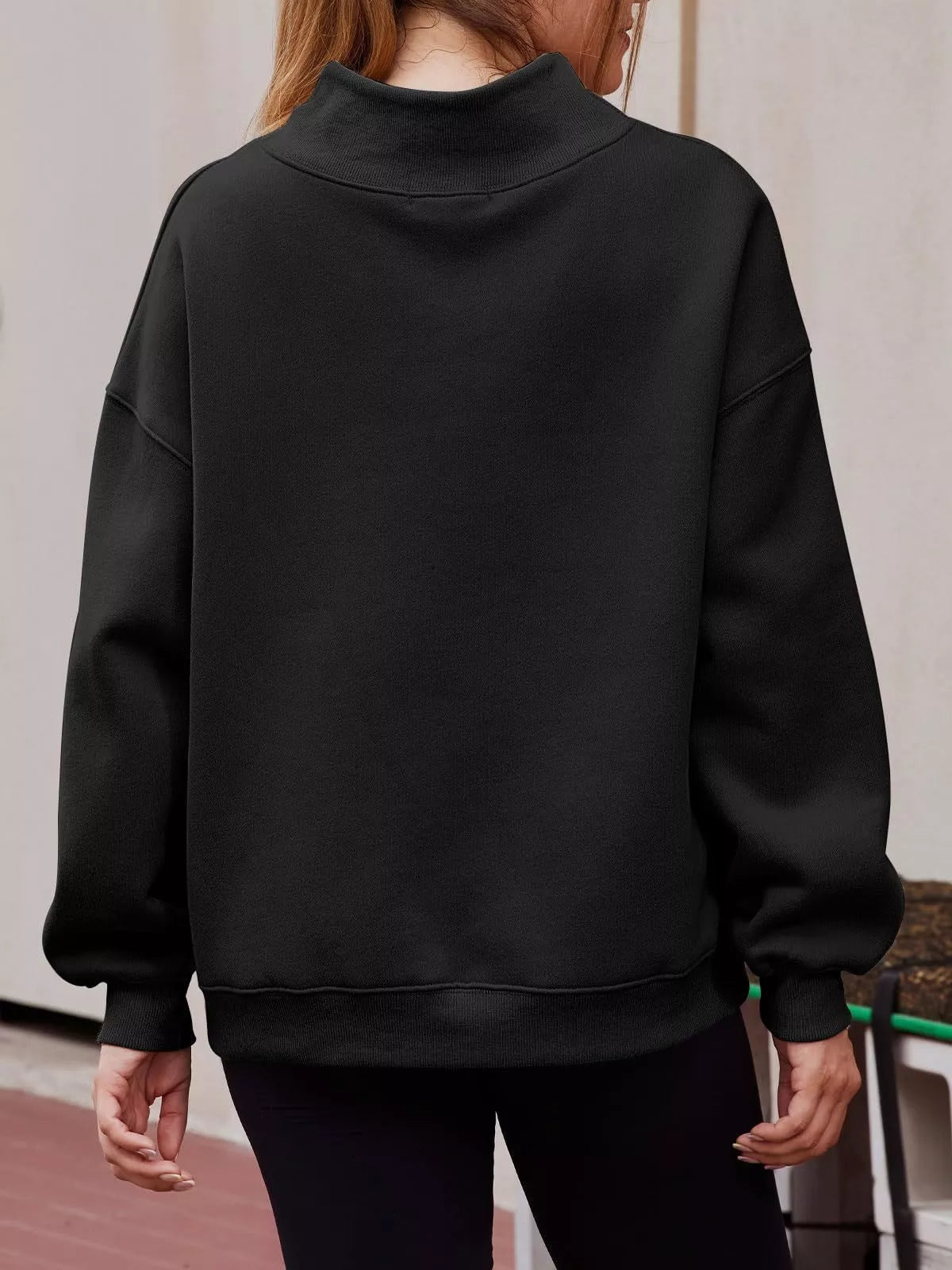 Mock Neck Dropped Shoulder Sweatshirt - cas7m