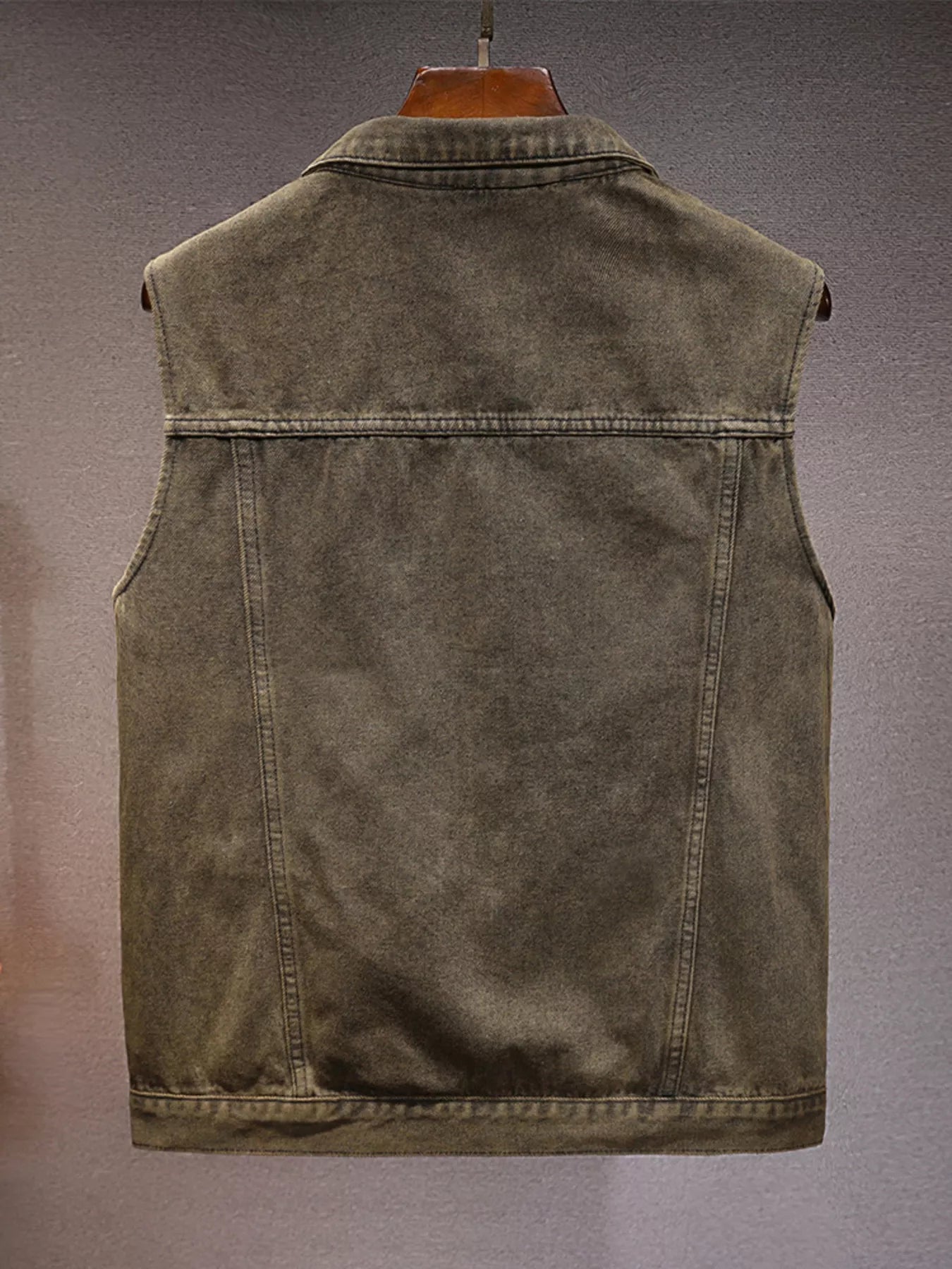 Men's Plus Size Vintage Washed Denim Vest with Pockets - cas7m