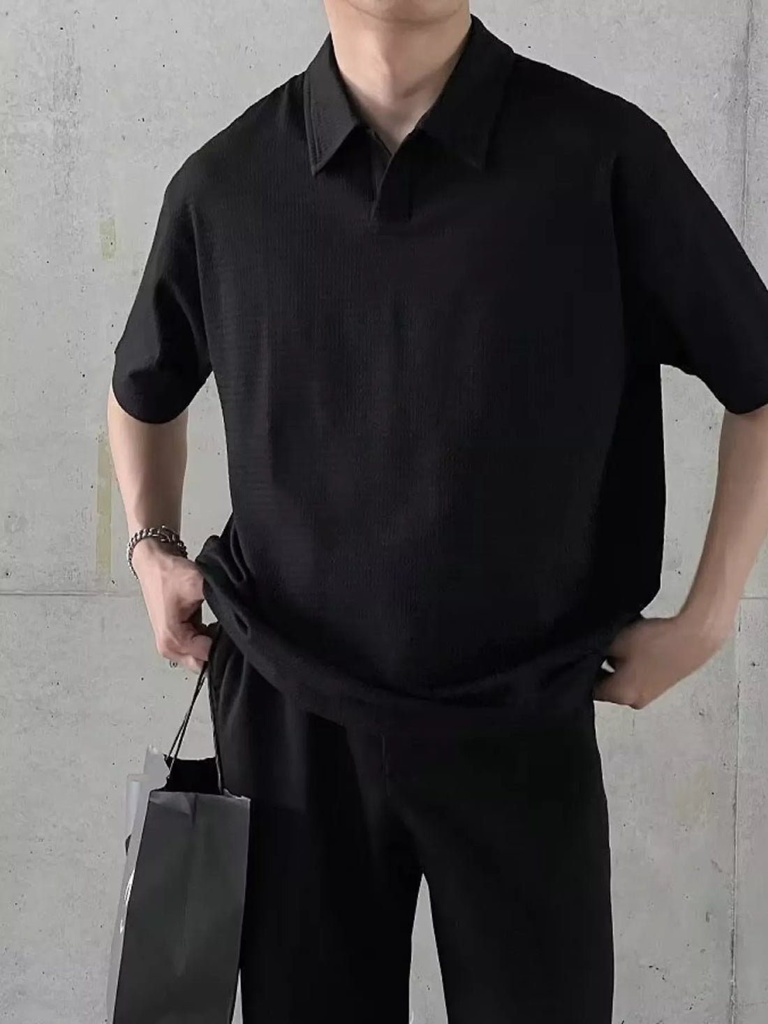 Men's Plus Size Textured Waffle Knit Polo Shirt - cas7m