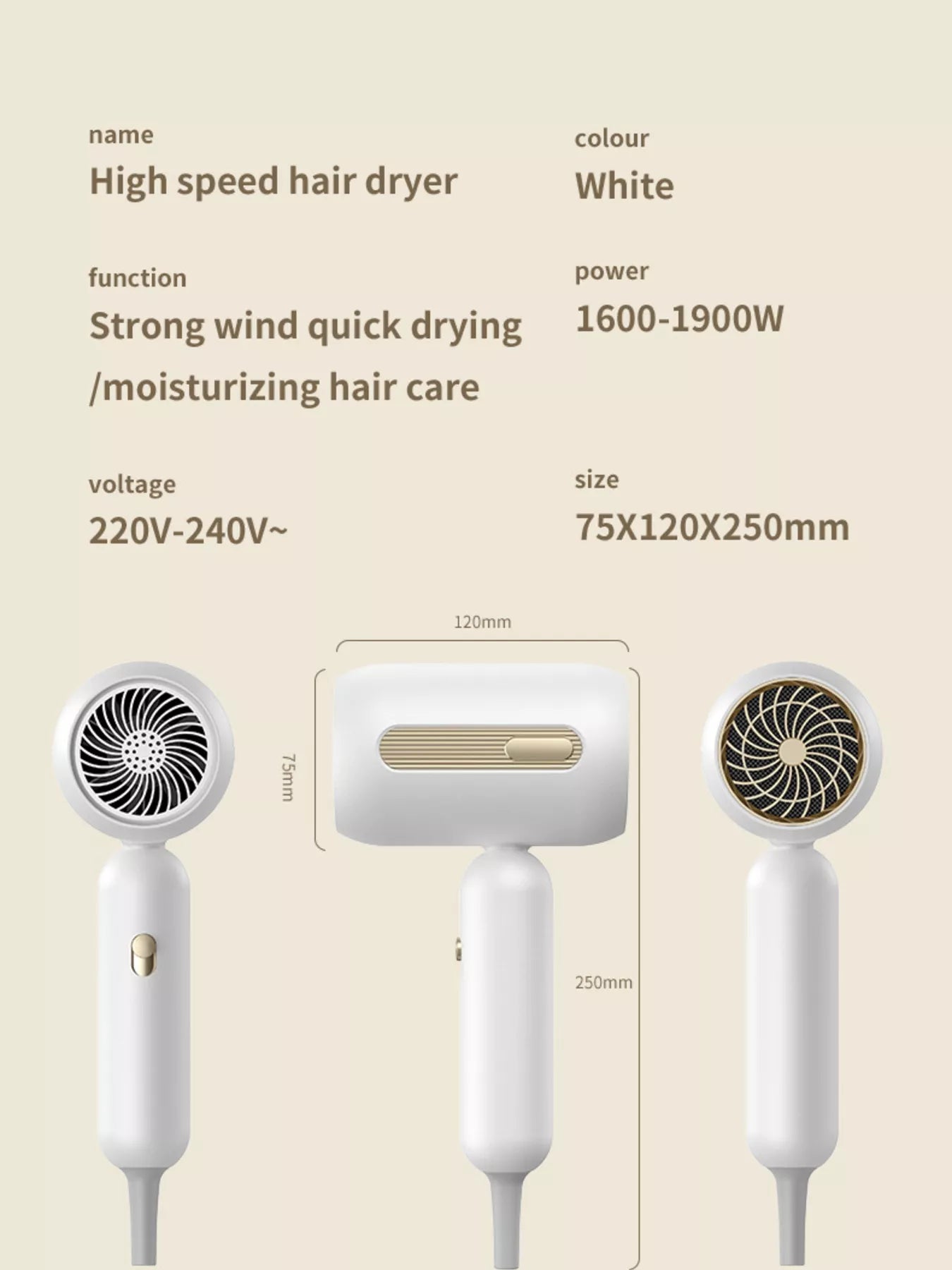 Compact Ionic Hair Dryer with Blue Light Shine Technology - cas7m