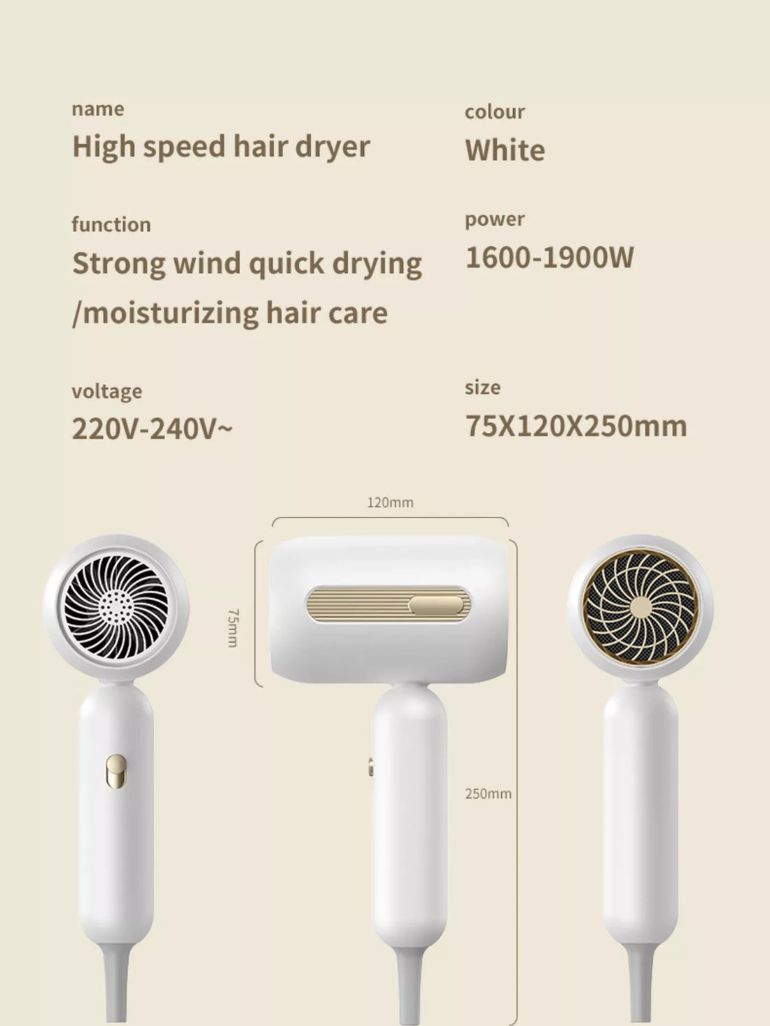 Compact Ionic Hair Dryer with Blue Light Shine Technology - cas7m