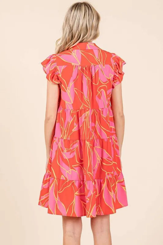 Mittoshop Leaf Print Ruffle Sleeve Tiered Mini Dress - cas7m