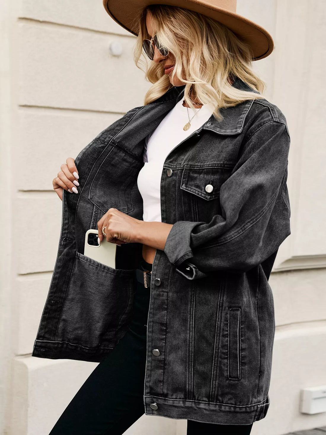Button Up Long Sleeve Denim Jacket - cas7m