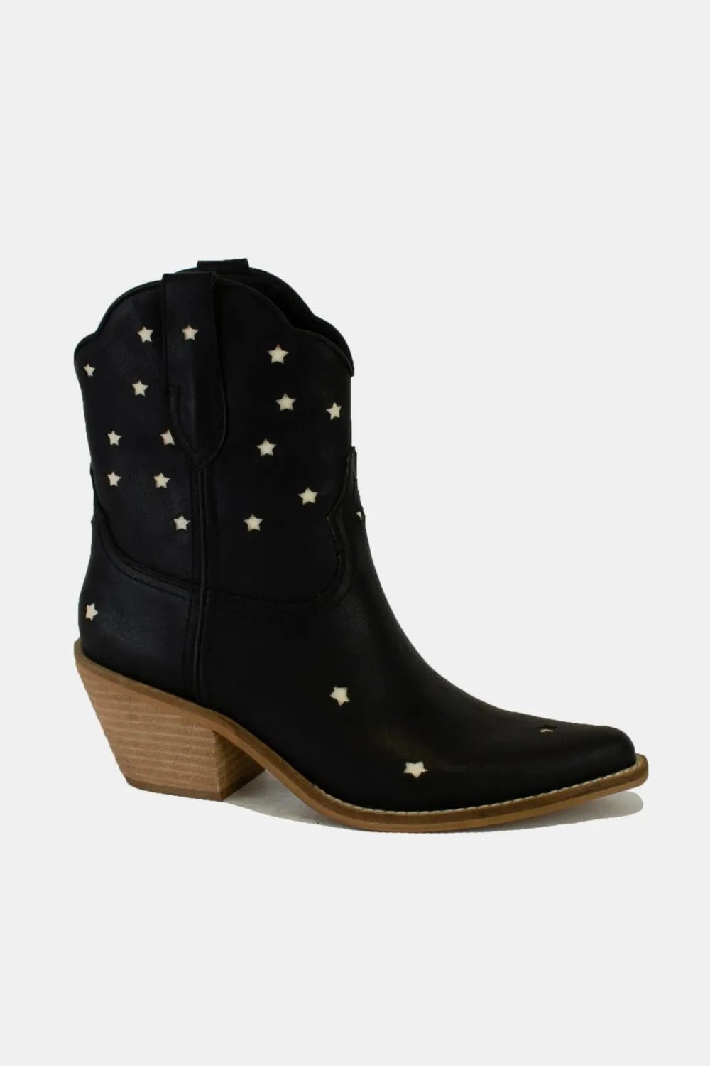 Beast Fashion Faux Leather Star-Shaped Cutouts Point Toe Boots - cas7m
