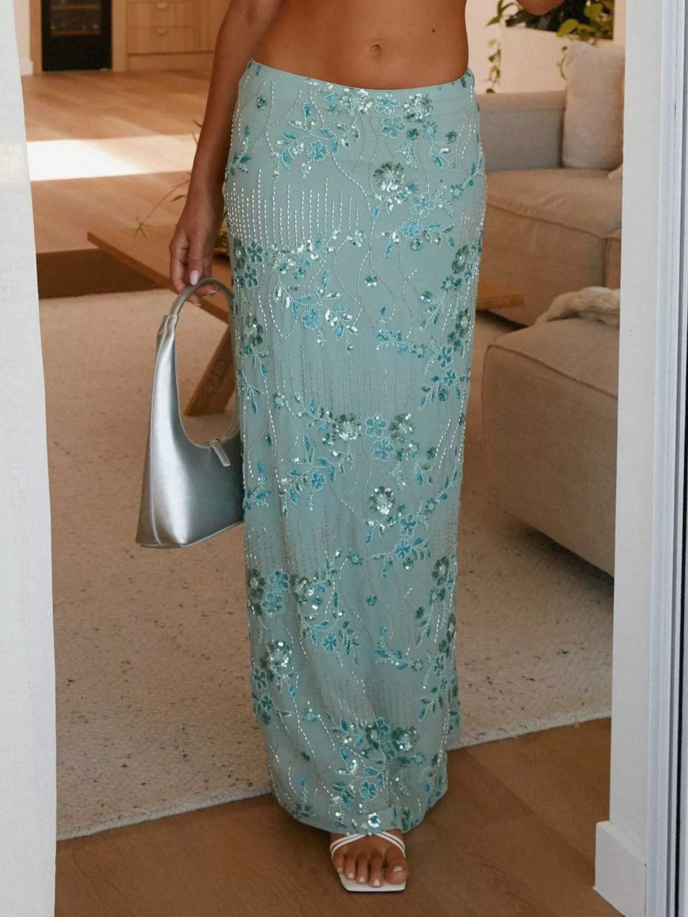 Sequin Embroidered Maxi Skirt - cas7m