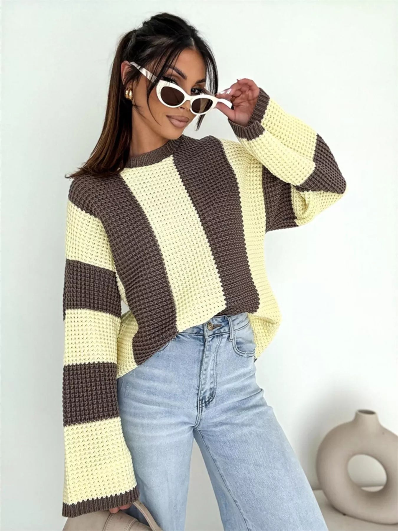 Color Block Long Sleeve Sweater - cas7m