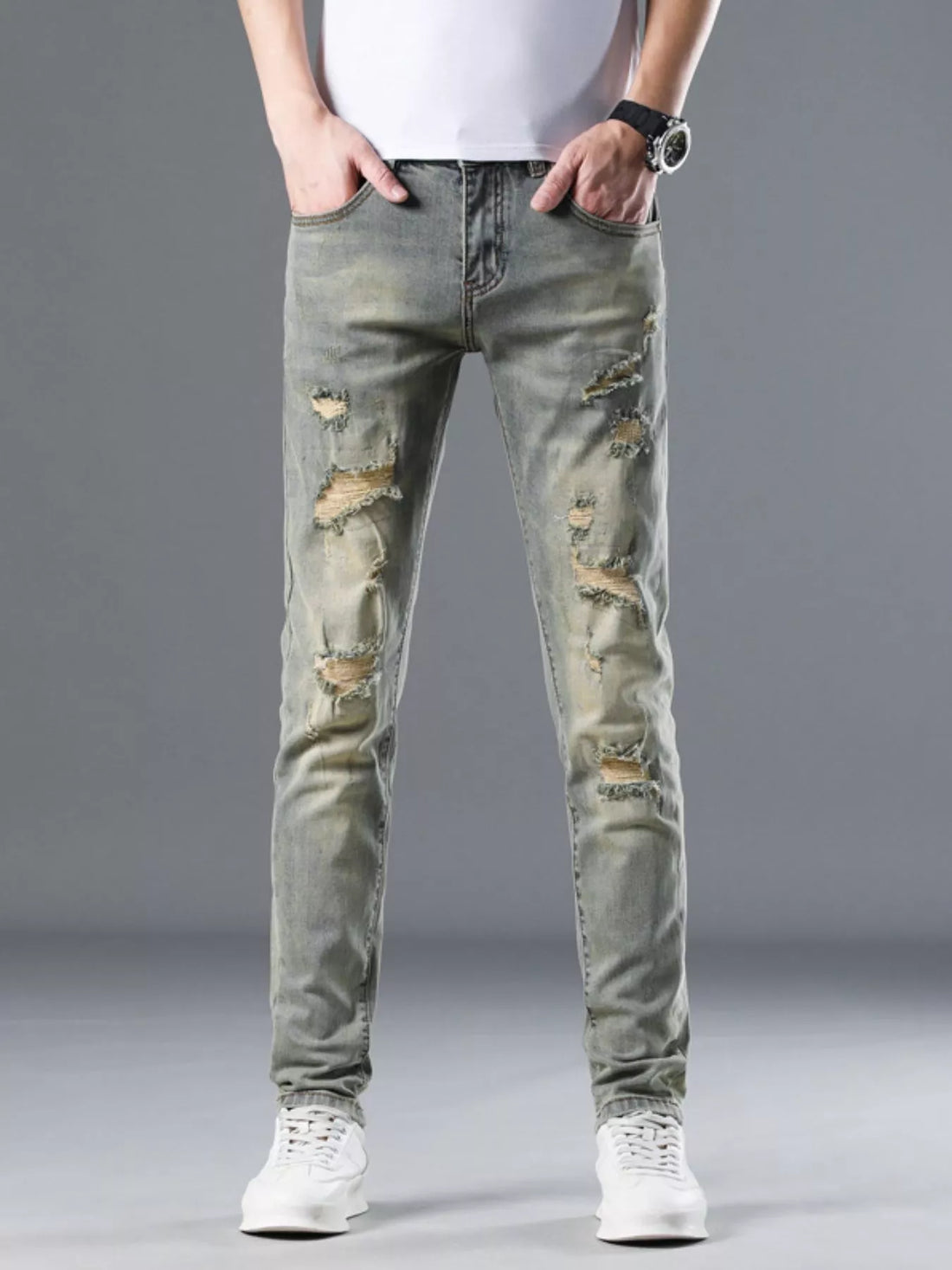 Men's Distressed Slim Fit Jeans - cas7m