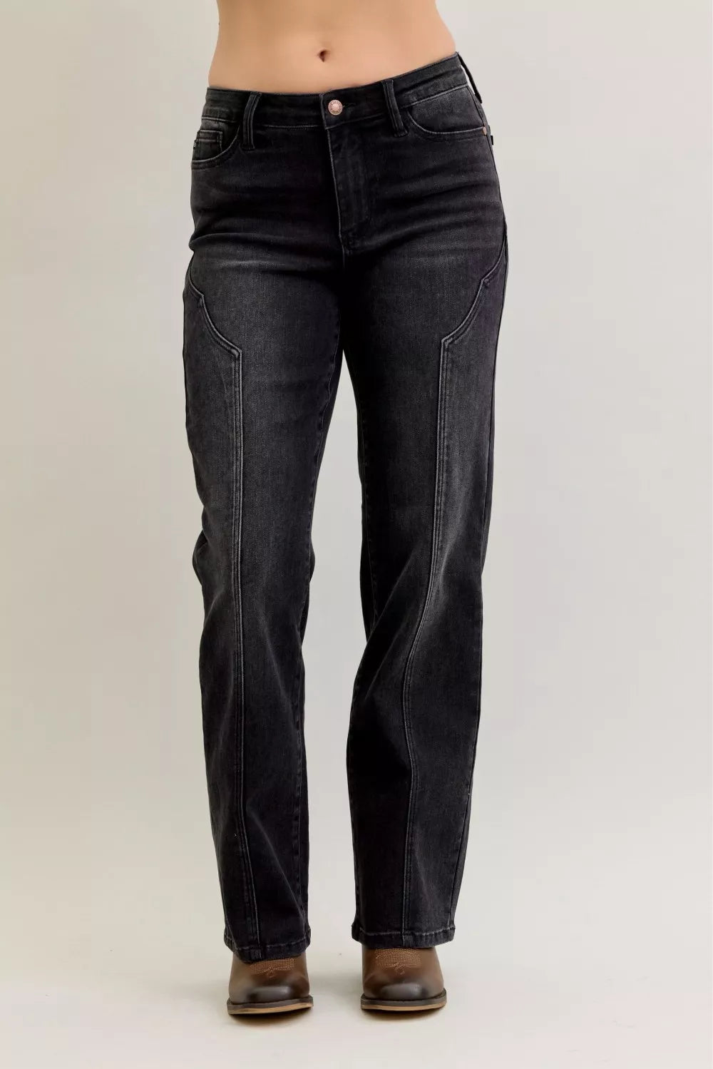 Judy Blue Mid Rise Straight Western Seam Detail Jeans - cas7m