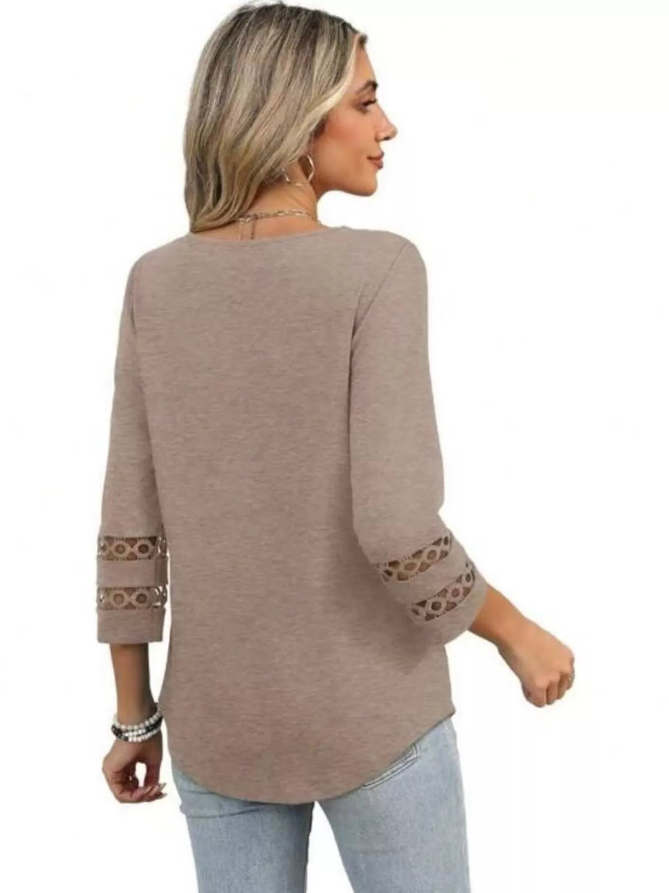 Full Size V-Neck 3/4 Sleeve T-Shirt Plus Size - cas7m