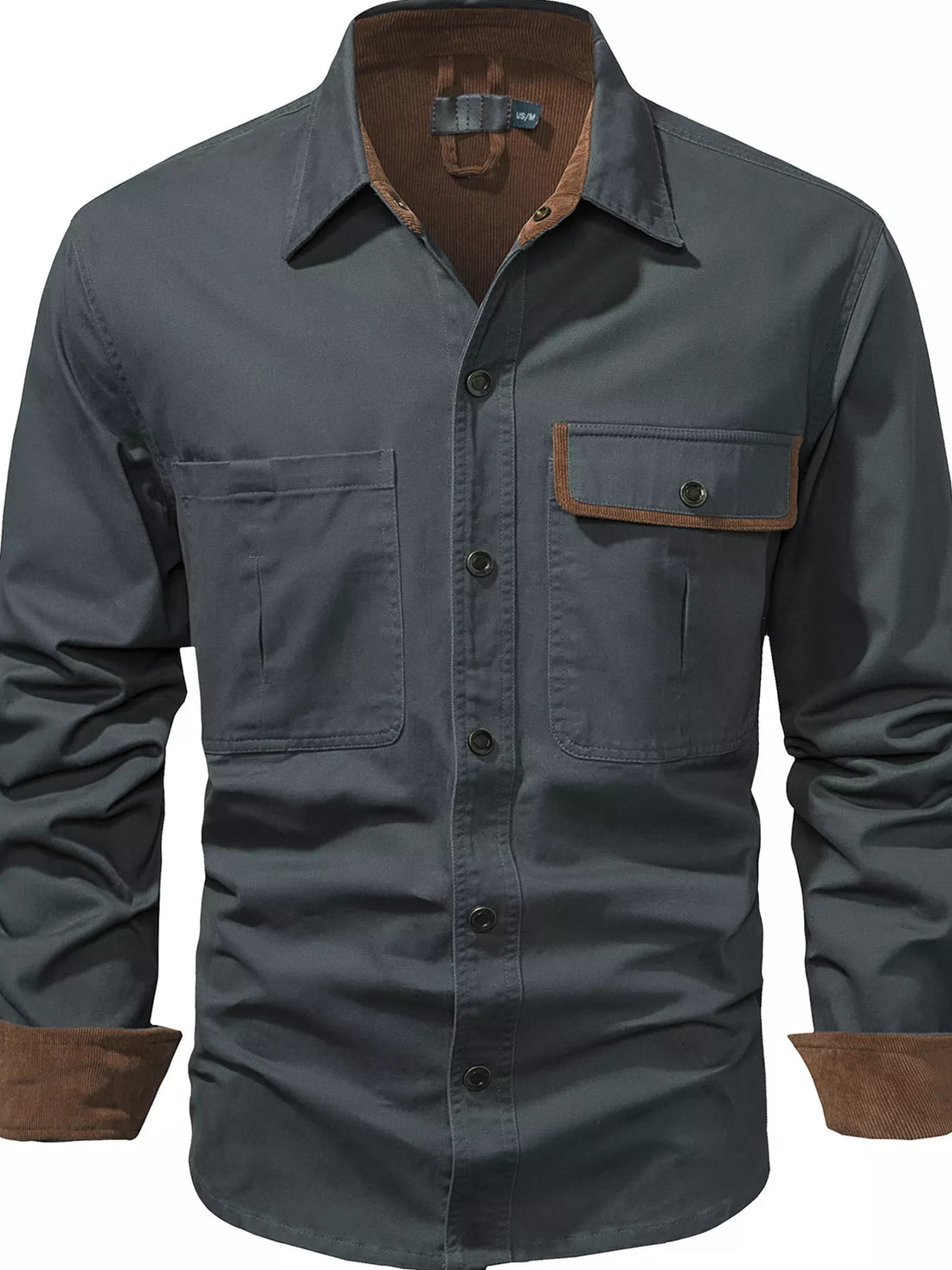 Men's Casual Long Sleeve Button-Down Shirt with Pockets - cas7m