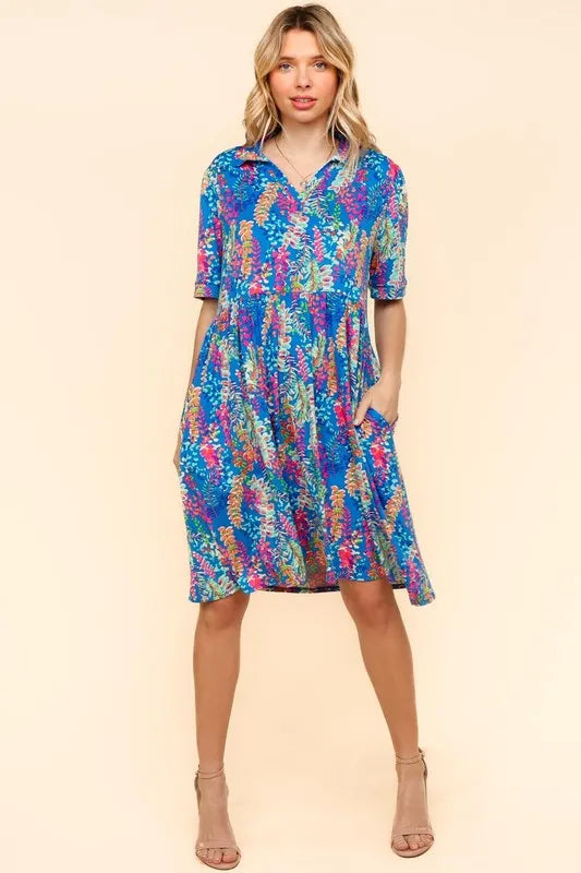Haptics Johnny Collar Babydoll Dress with Side Pockets - cas7m