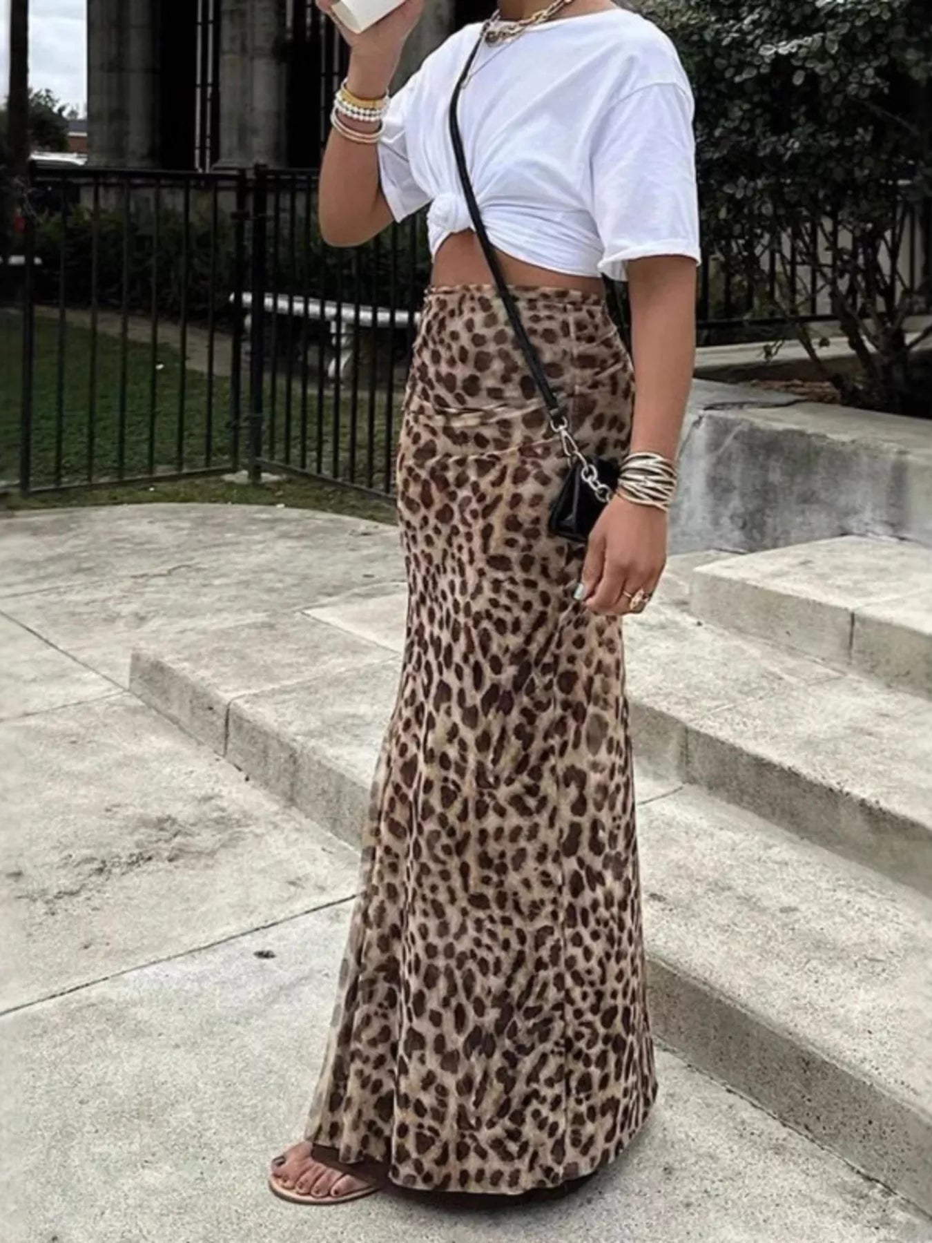 Leopard Print High-Waisted Maxi Skirt - cas7m