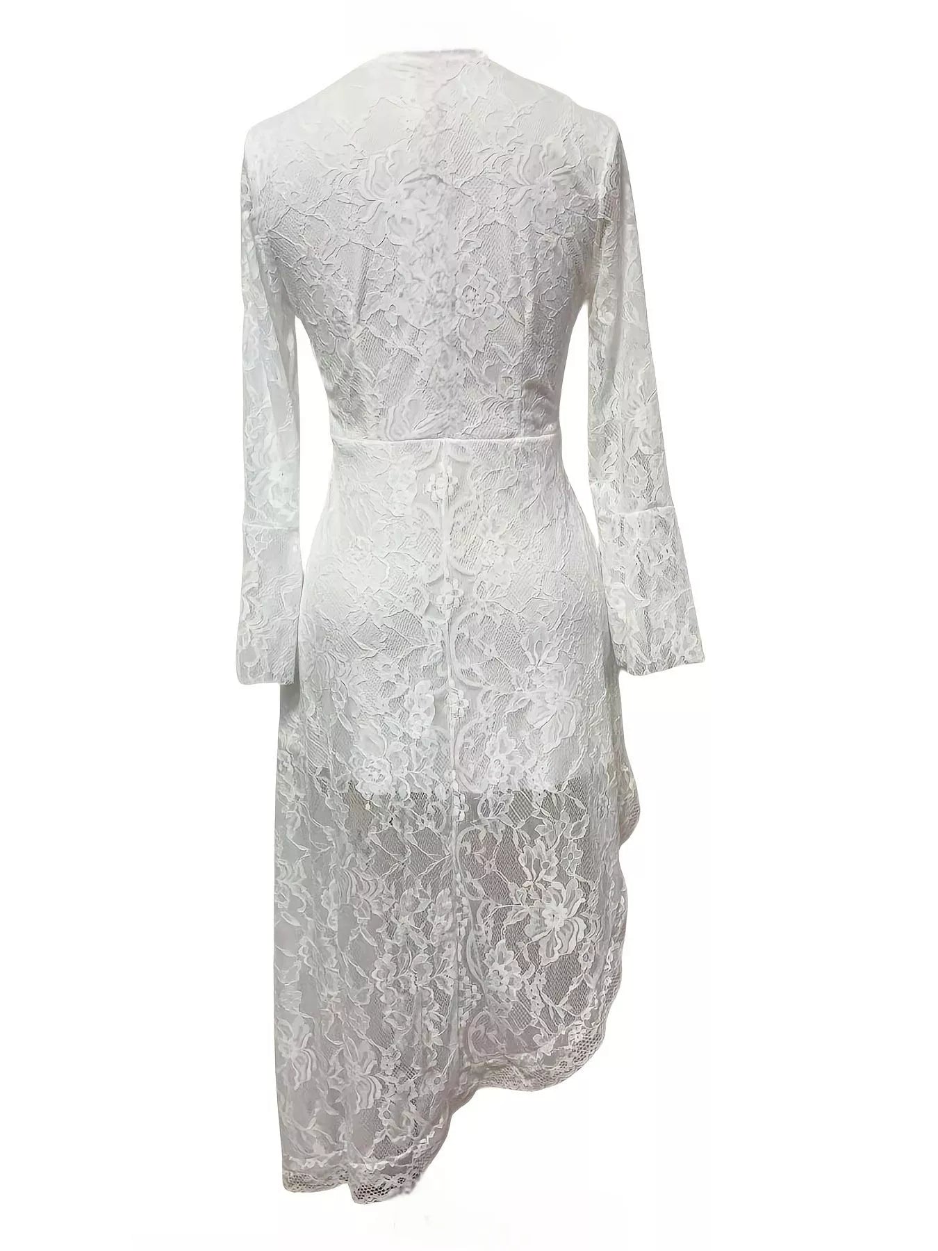 Asymmetrical Hem Lace Dress - cas7m
