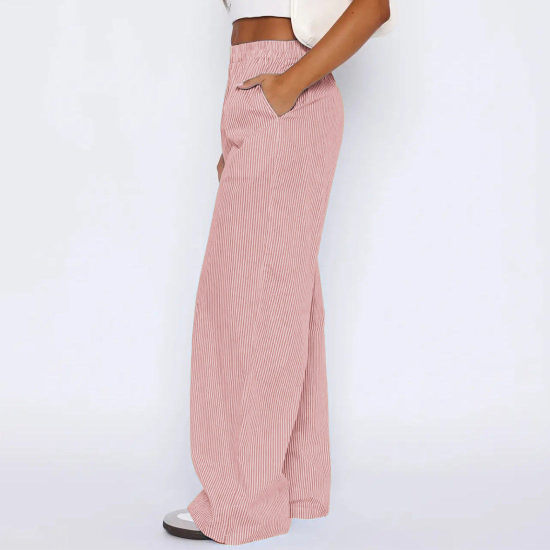 Striped Trousers With Pockets Ins Fashion Casual Wide Leg Straight Pants For Women Clothing - cas7m