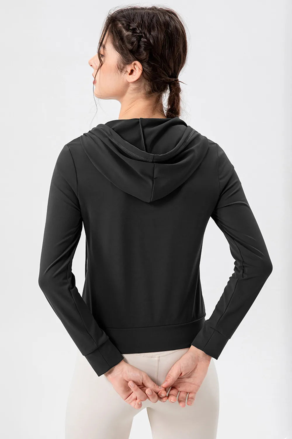 Drawstring Zip Up Hooded Active Outerwear - cas7m