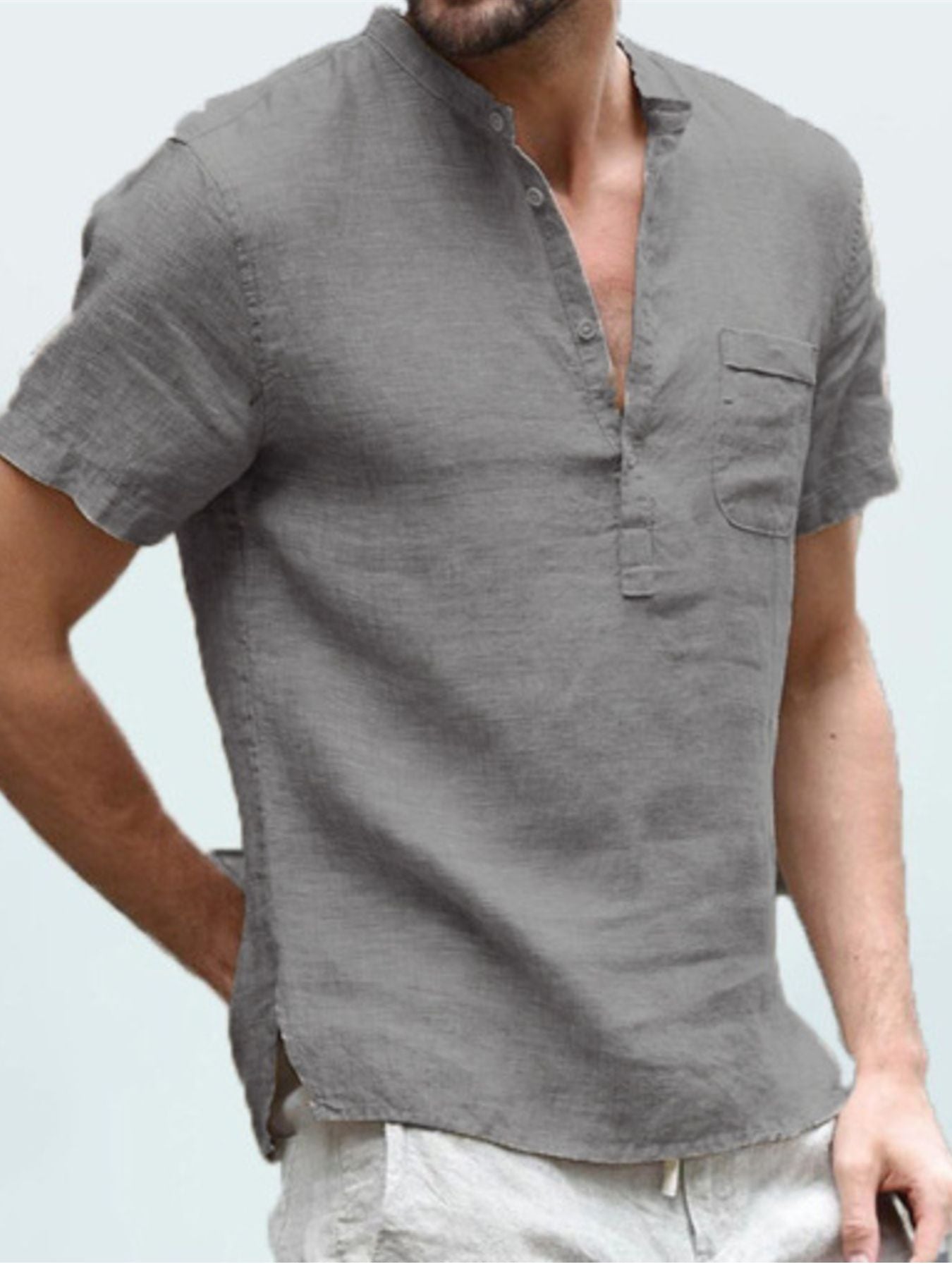 Men's Full Size Casual Solid Color Button Detail Shirt Plus Size - cas7m