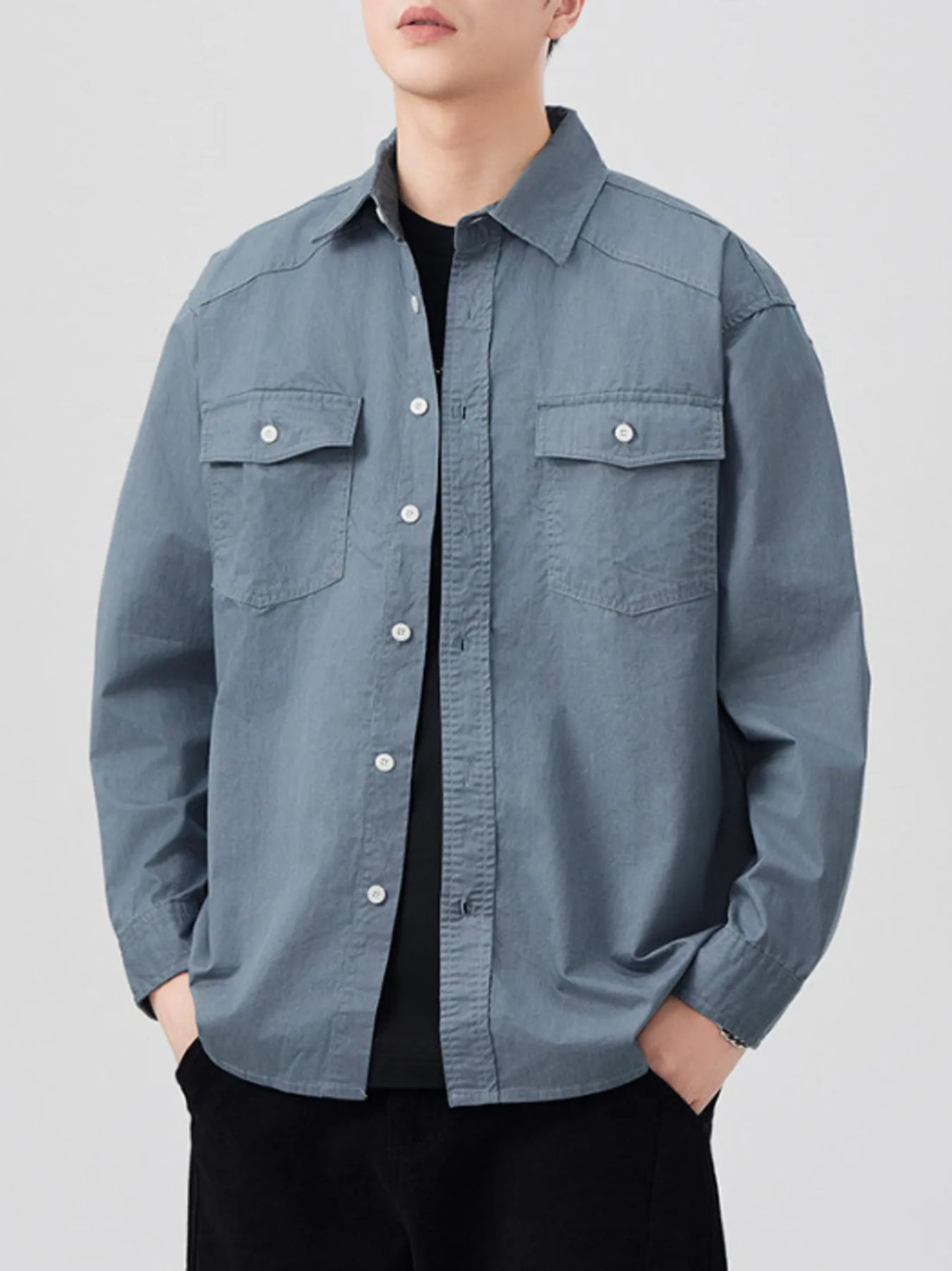 Men's Plus Size Button Up Long Sleeve Shirt - cas7m