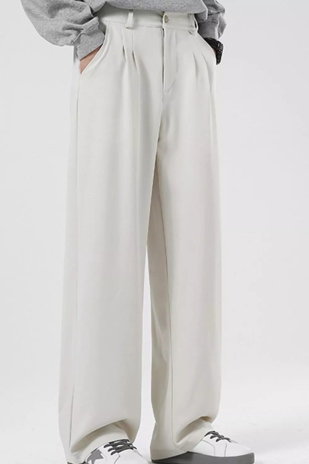 Men's Plus Size Pleated Wide Leg Casual Pants - cas7m