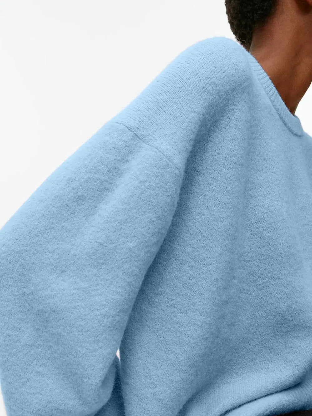 Round Neck Drop Shoulder Sweater - cas7m