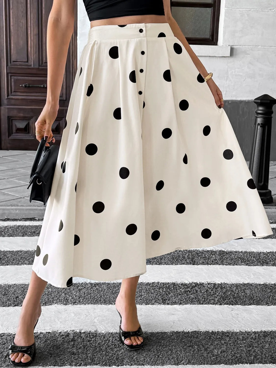 Buttoned Polyester Dress - Chic & Comfortable Women's Style - cas7m