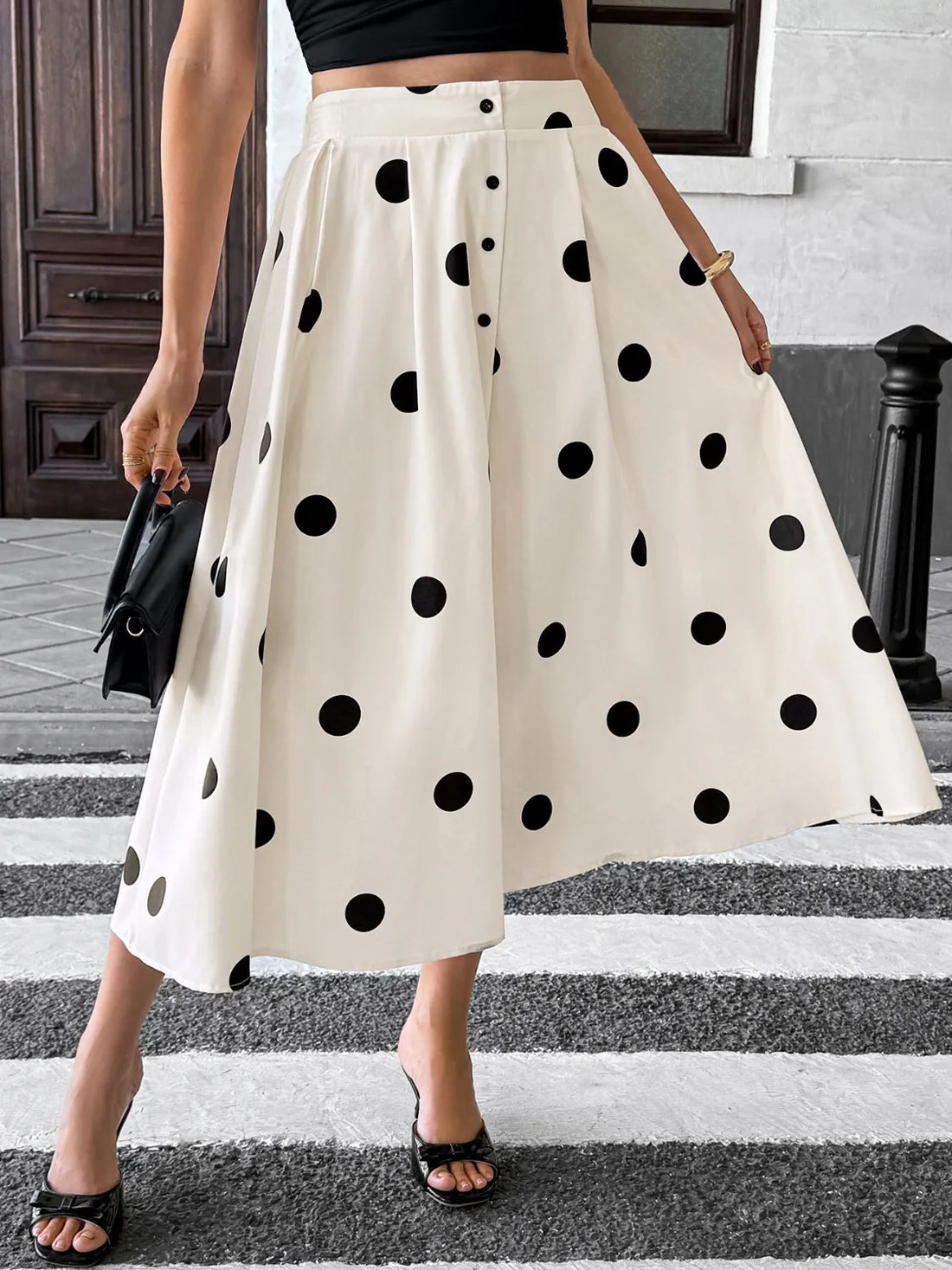 Buttoned Polyester Dress - Chic & Comfortable Women's Style - cas7m