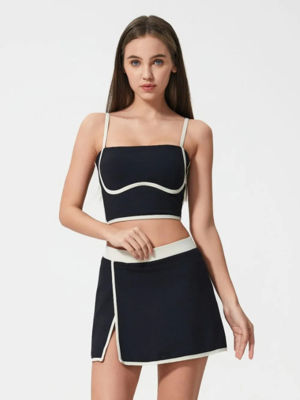 Millennia Contrast Trim Square Neck Active Cami with Detachable Chest Pads - cas7m