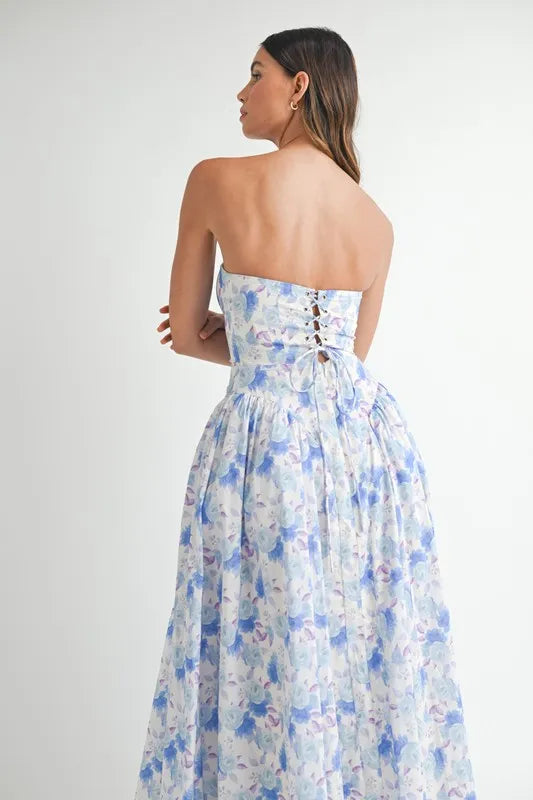 MABLE Sweetheart Neckline Floral Printed Midi Dress - cas7m