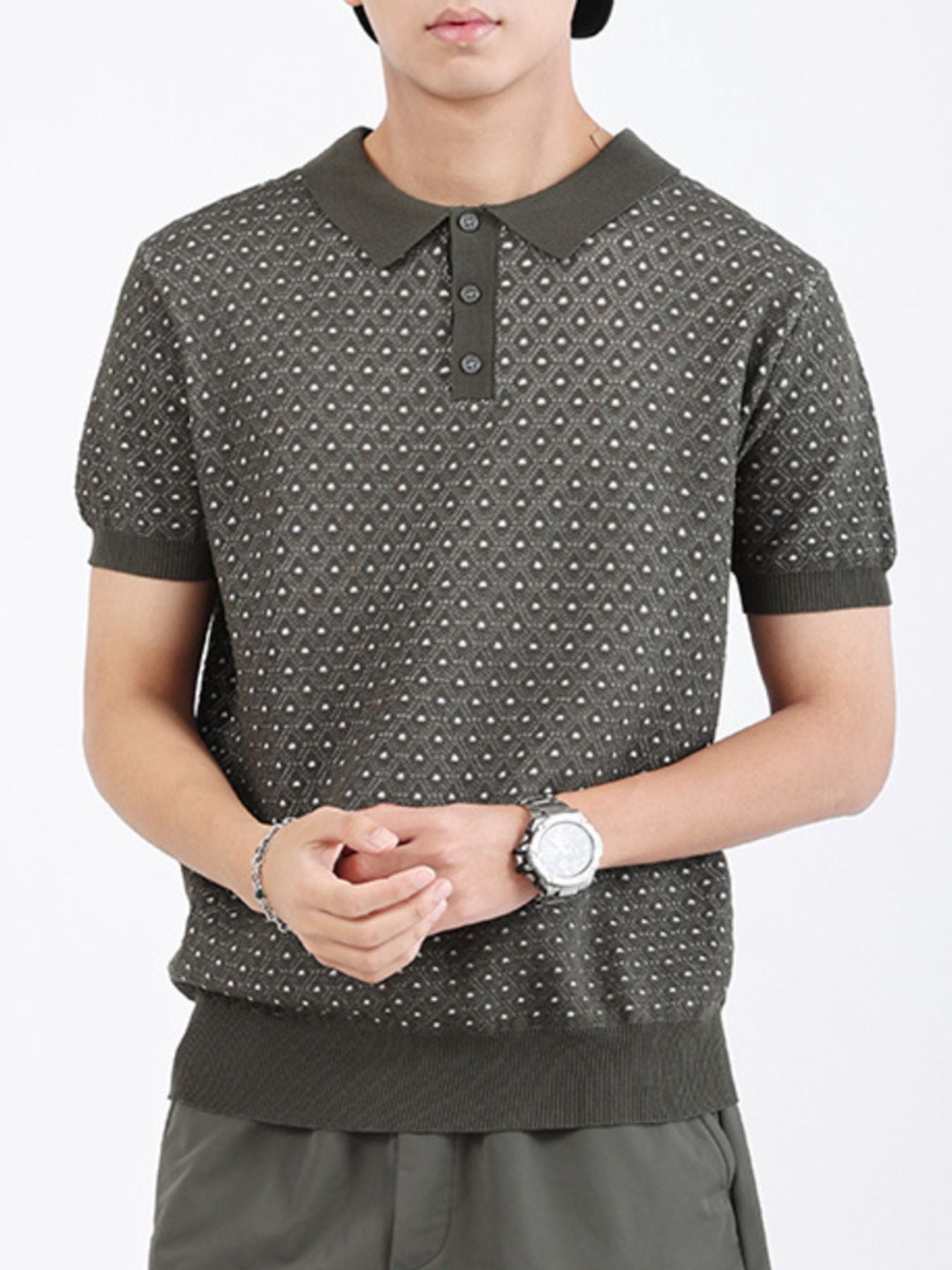 Men's Plus Size Diamond Pattern Short Sleeve Polo - cas7m