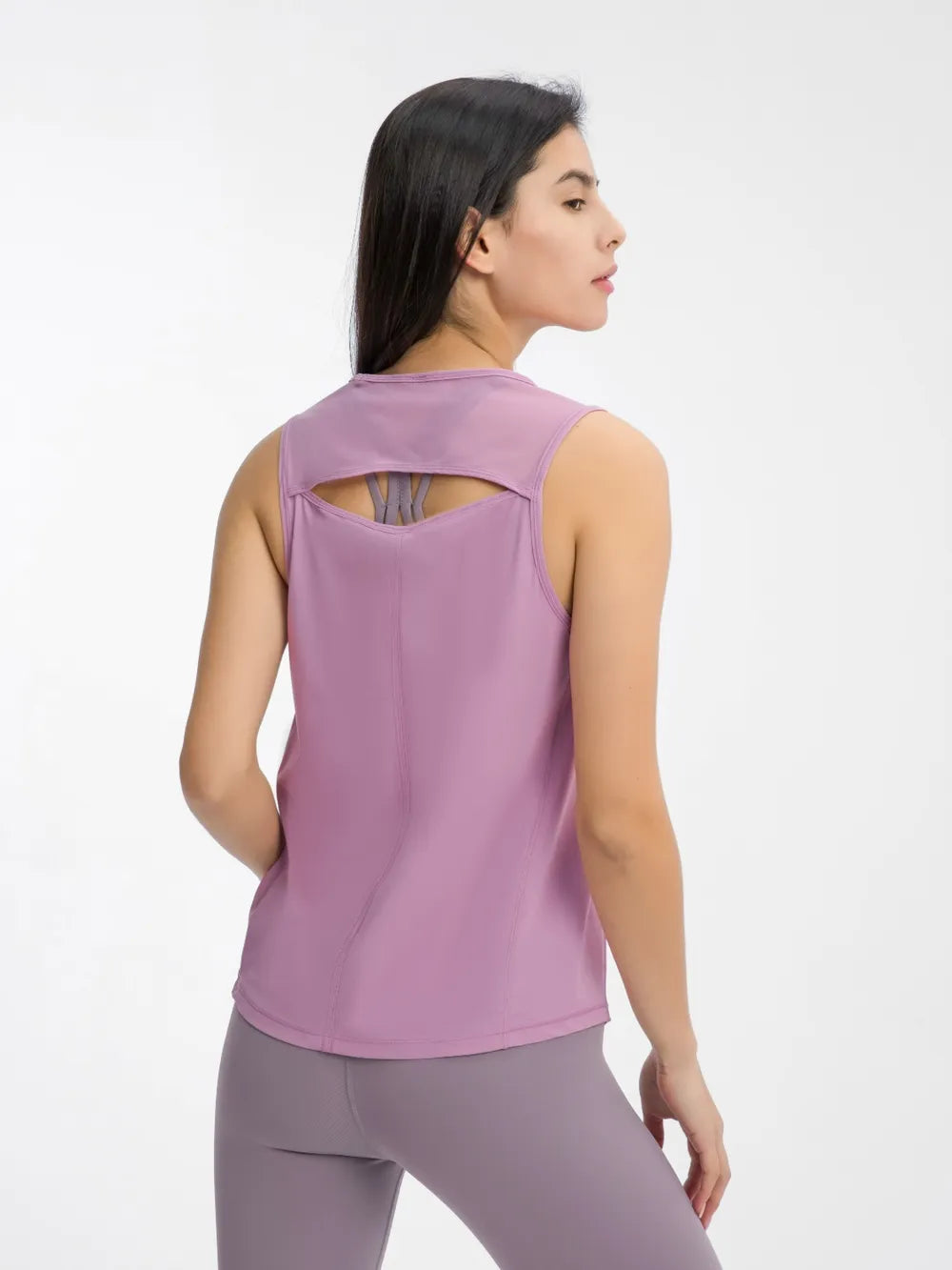 Millennia Cutout Back Round Neck Active Tank - cas7m