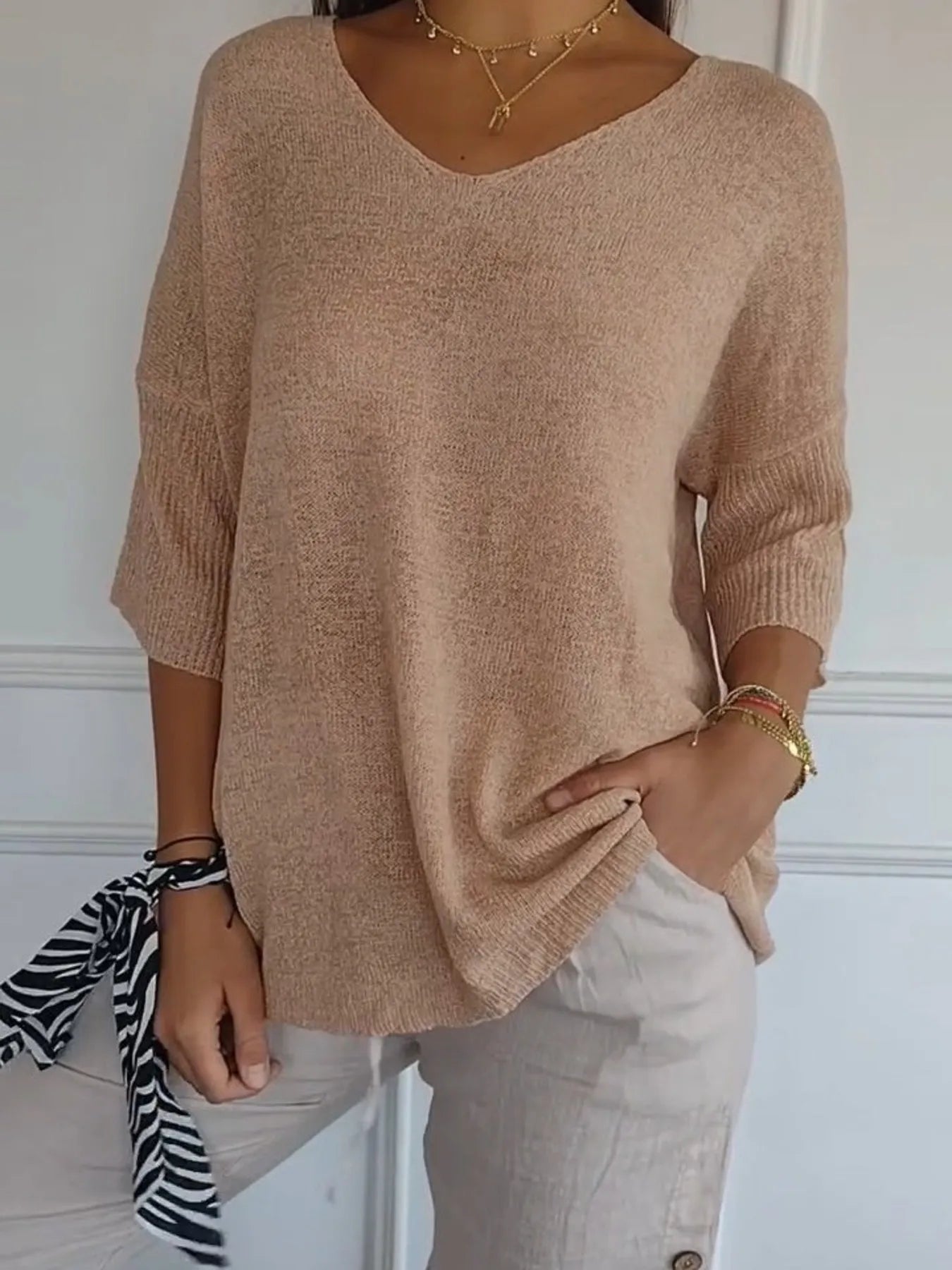 Full Size Relaxed Fit Ribbed Hem Sweater Plus Size - cas7m