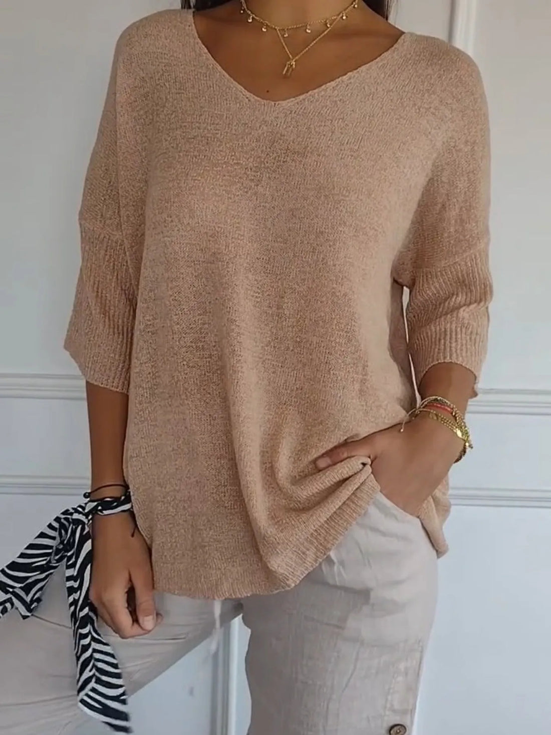 Full Size Relaxed Fit Ribbed Hem Sweater Plus Size - cas7m
