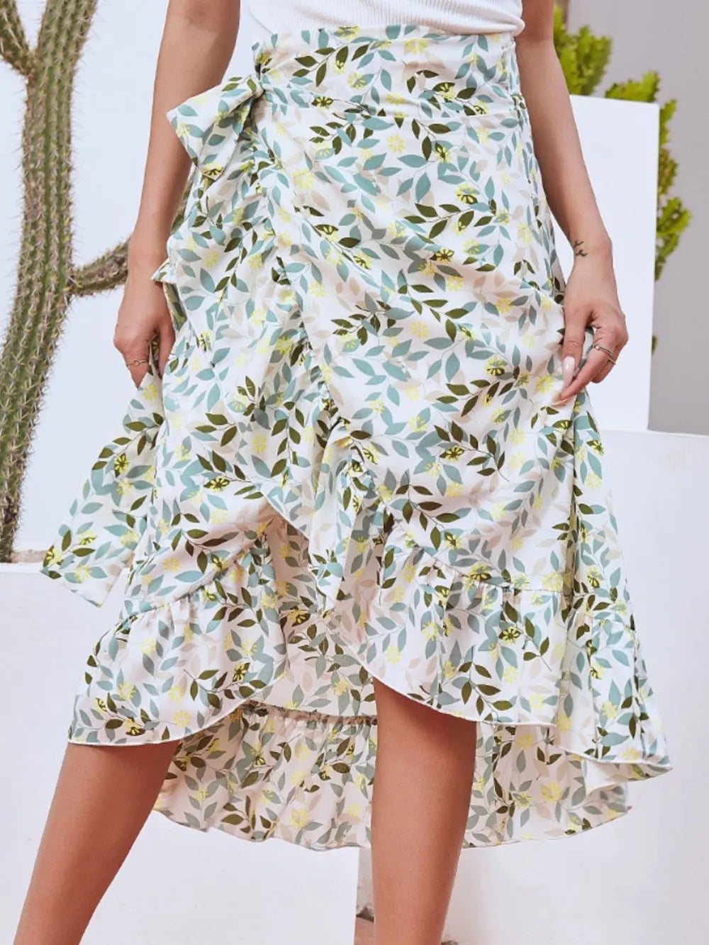 Printed Ruffled Midi Skirt - cas7m