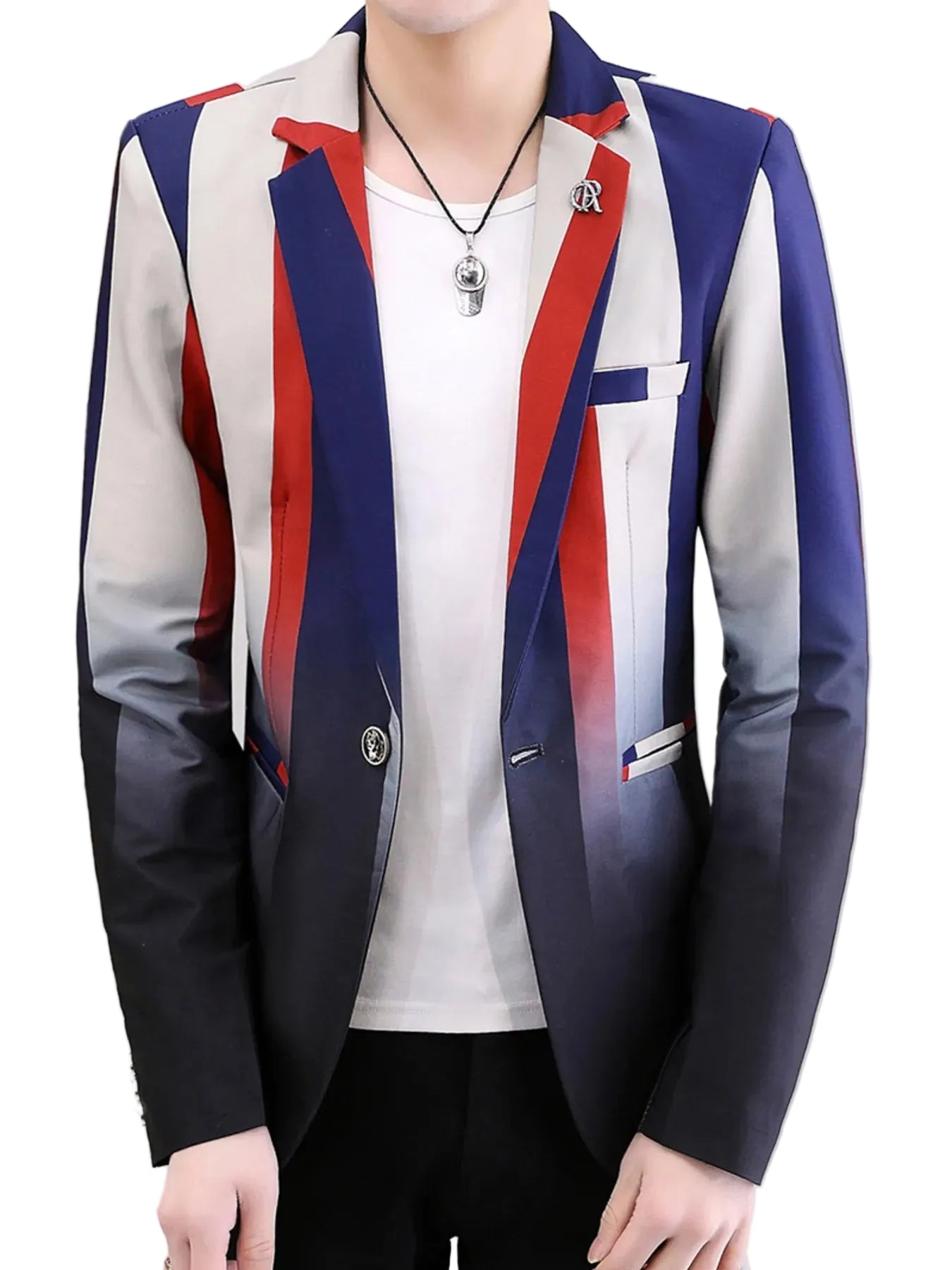Men's Plus Size Gradient Striped Slim Fit Blazer - cas7m