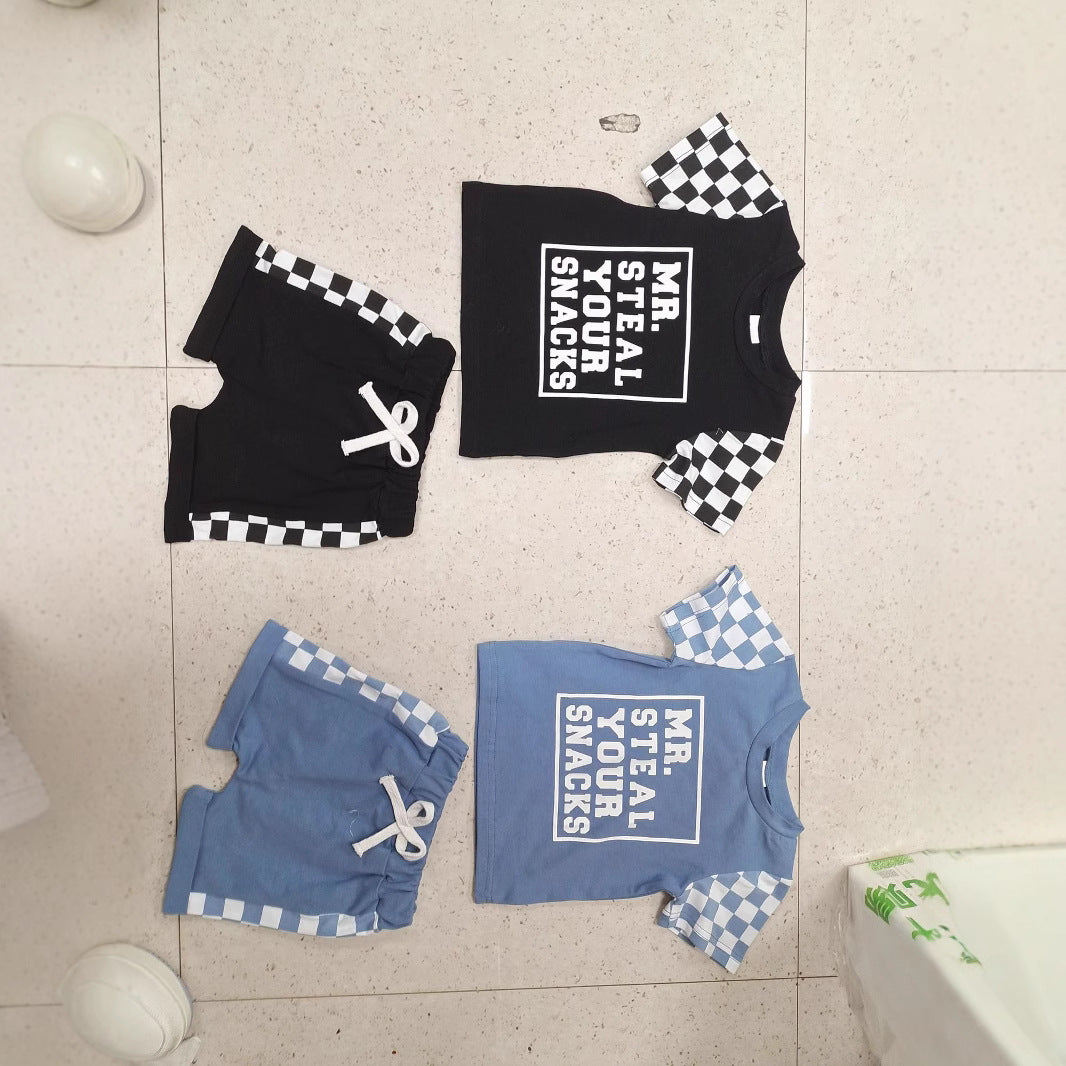 Children's Fashion Letter Print Short-sleeve Suit - cas7m