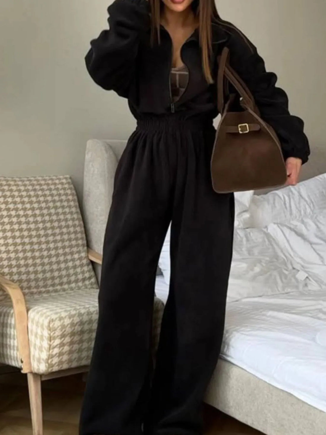 Zip Front Long Sleeve Jumpsuit - cas7m