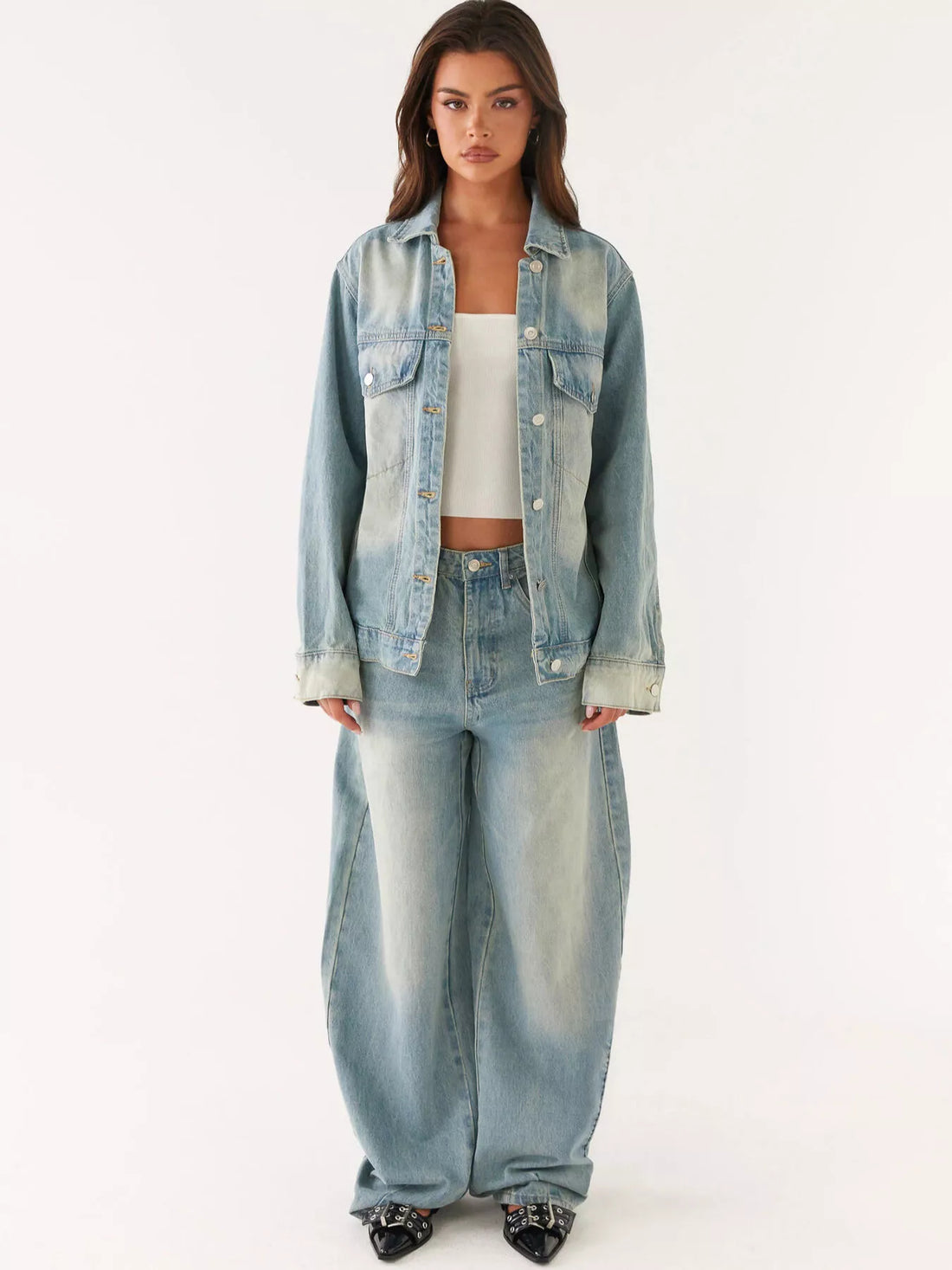 Button Up Denim Jacket and Jeans Set - cas7m