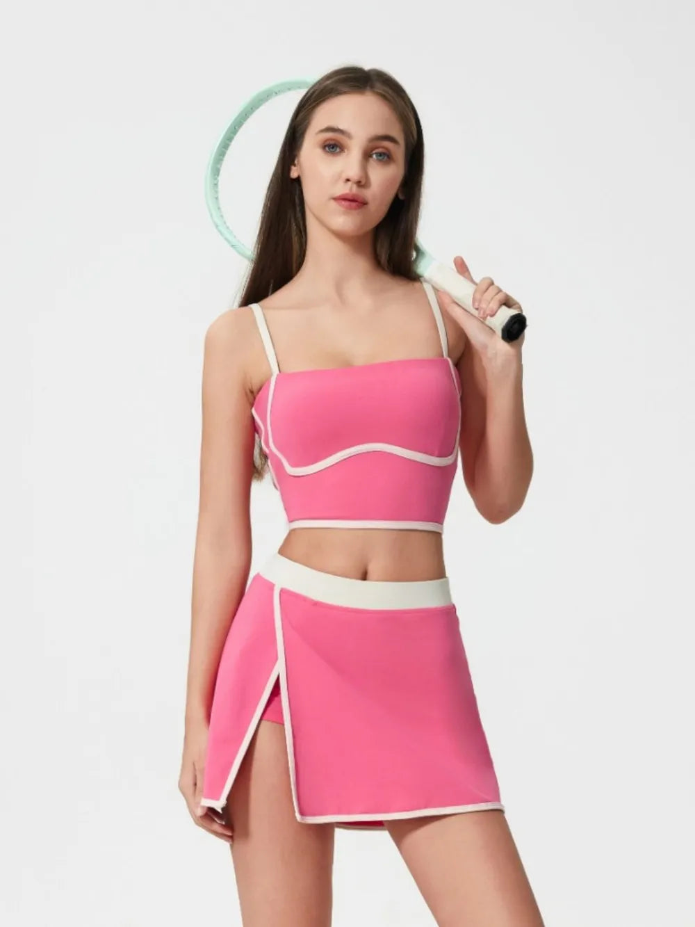 Millennia Contrast Trim Square Neck Active Cami with Detachable Chest Pads - cas7m