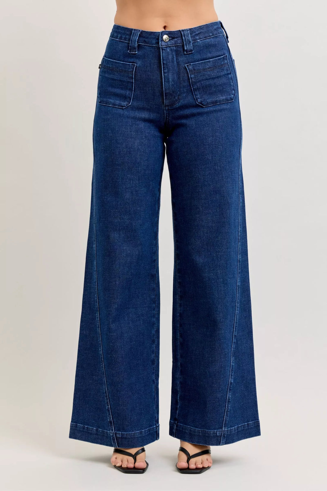 Judy Blue High-Waisted Retro Wide Jeans with Patch Pkts & Twisted Seams - cas7m