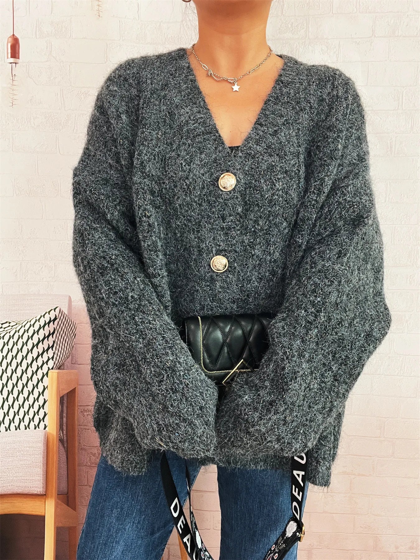 Cable Knit Button-Up Cardigan - cas7m