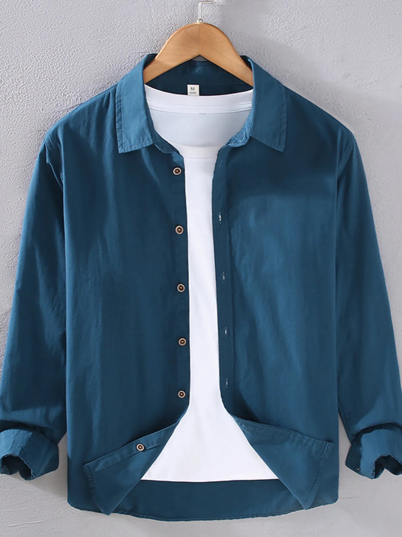 Men's Plus Size Long Sleeve Button-Up Shirt - cas7m