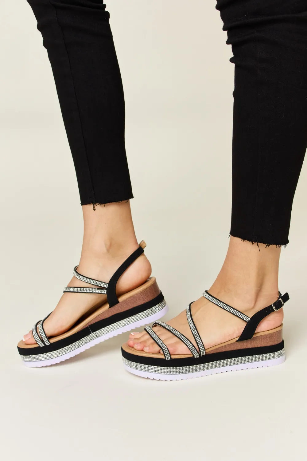 Forever Link Rhinestone Strappy Wedge Sandals - cas7m