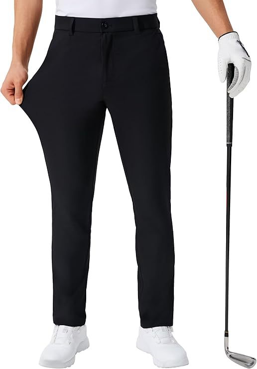Stretch Solid Color Golf Men's Dress Trousers Long Pants - cas7m