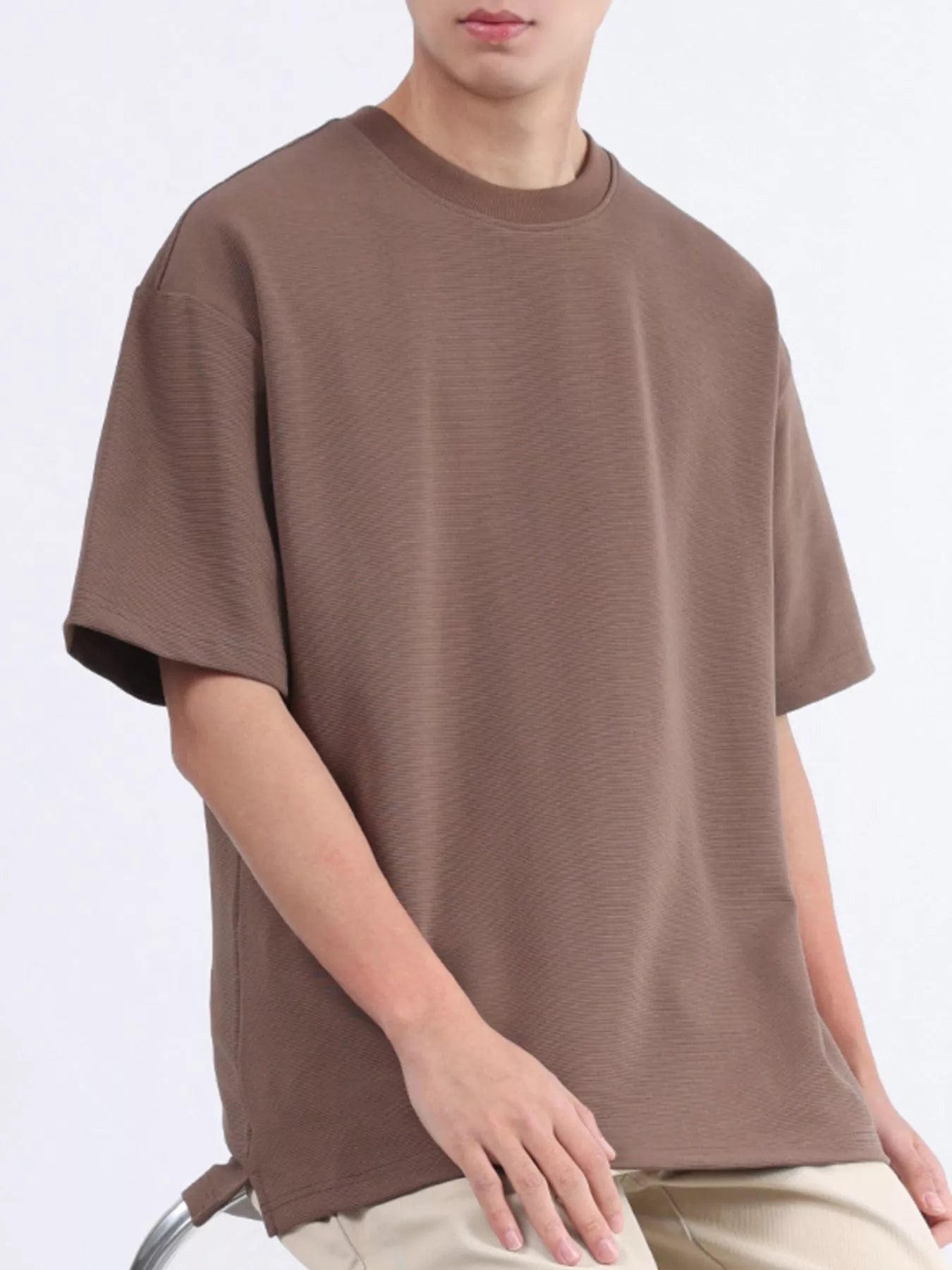 Men's Plus Size Solid Color Round Neck T-Shirt - cas7m