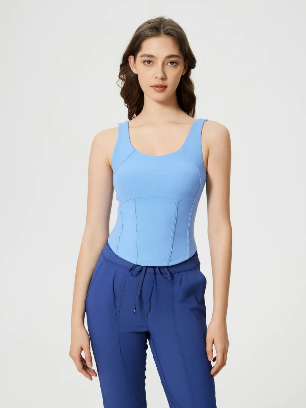 Millennia Round Neck Wide Strap Active Tank with Detachable Chest Pads - cas7m