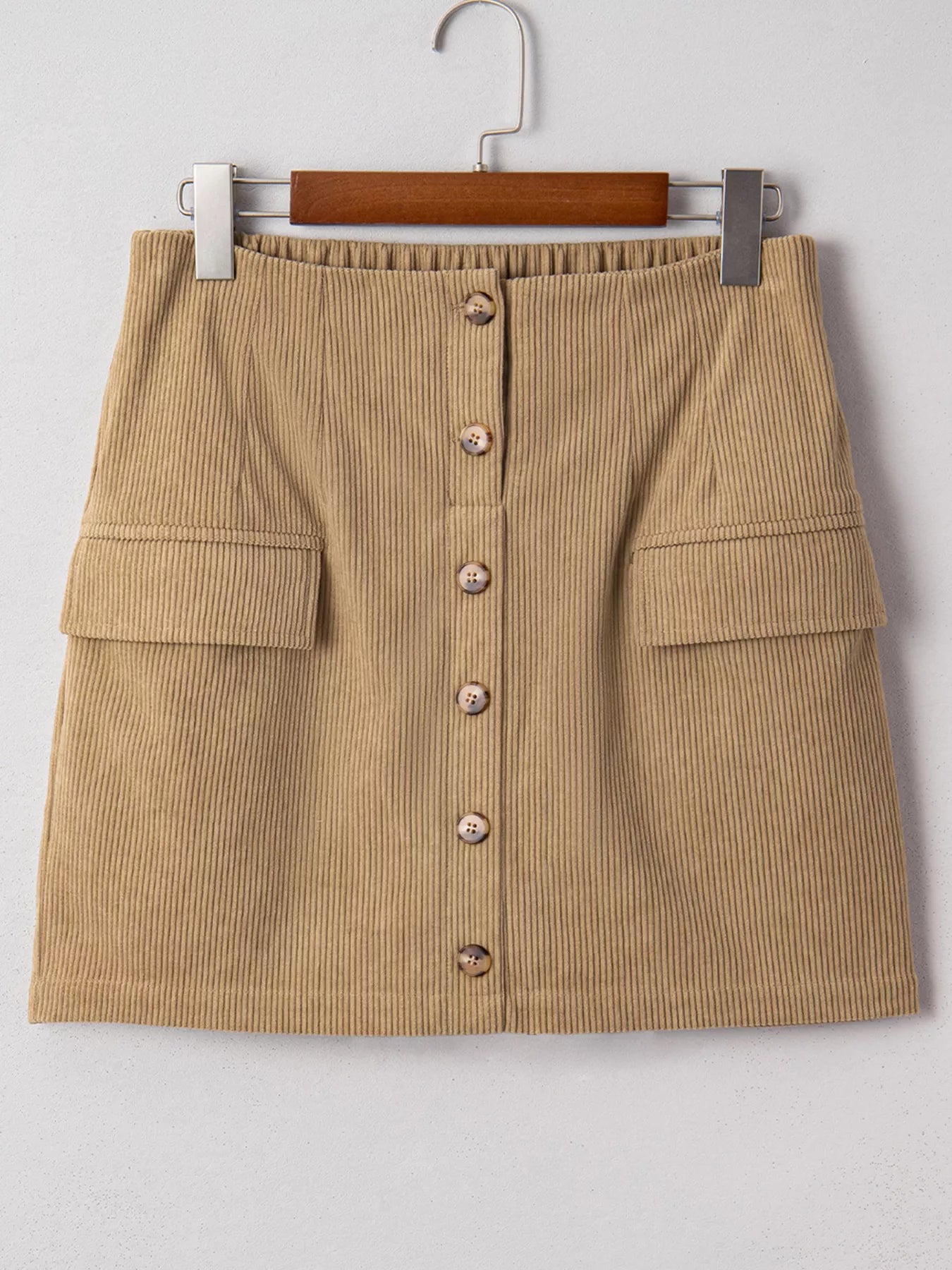 Corduroy Buttoned Front Mini Skirt - cas7m