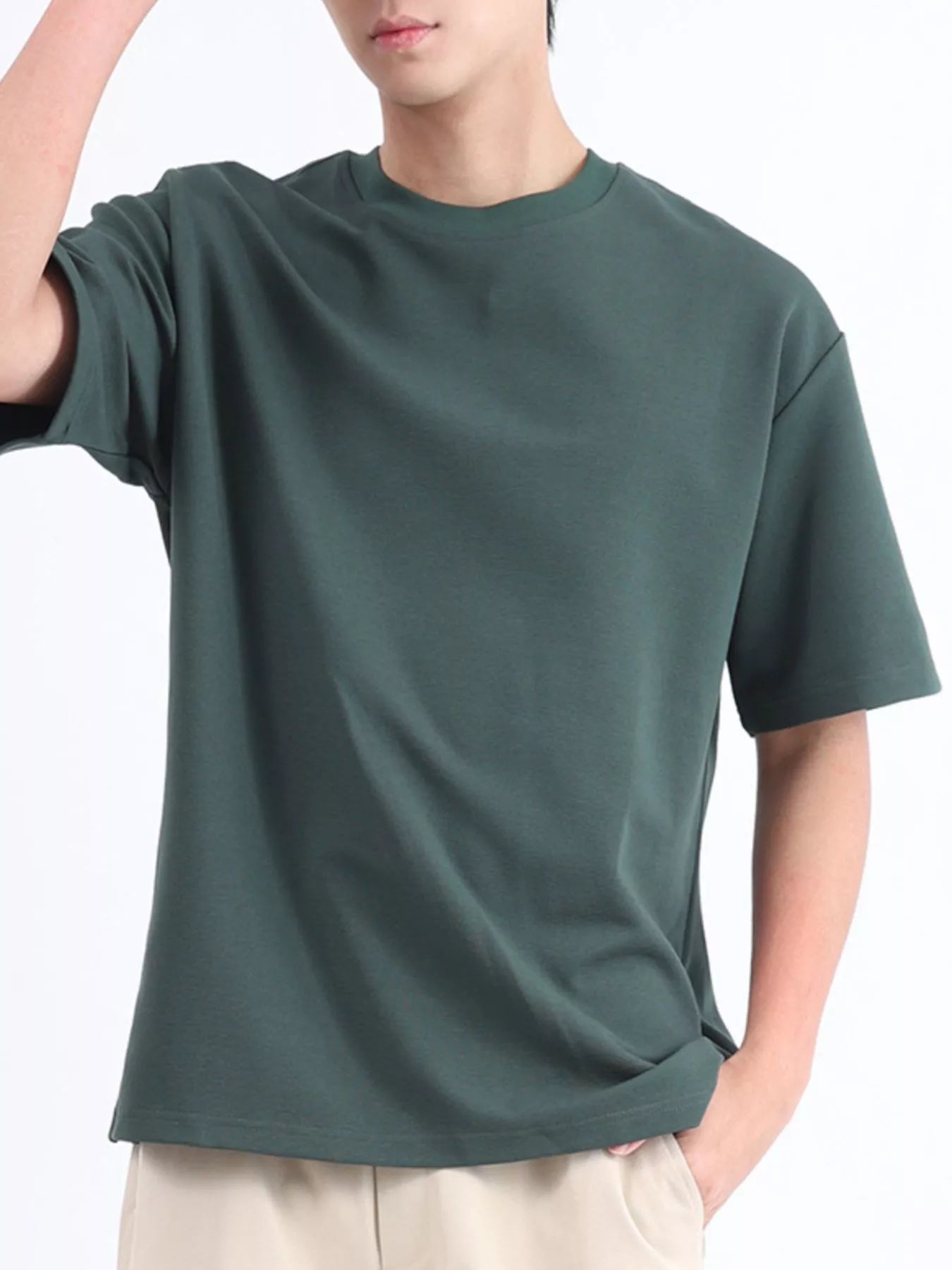 Men's Plus Size Solid Color Round Neck T-Shirt - cas7m