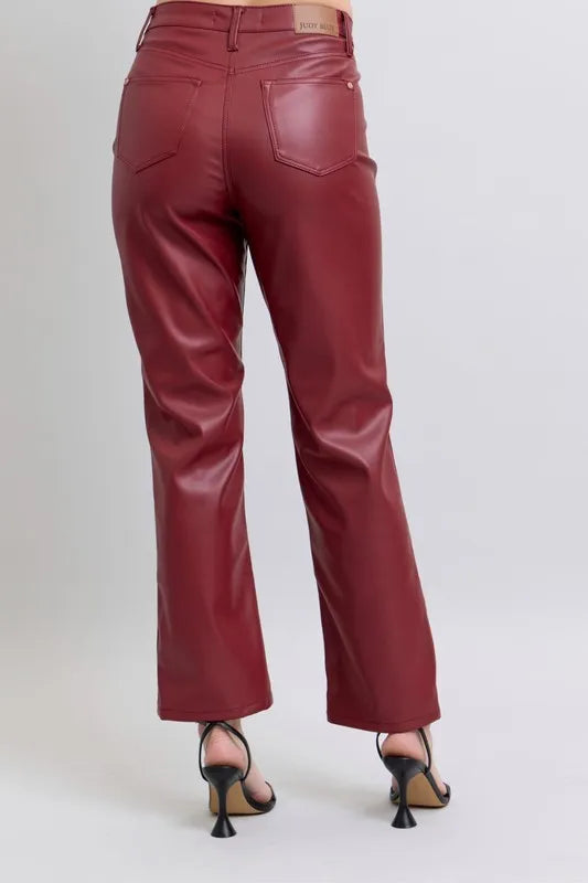 Judy Blue Full Size High Waist Tummy Control Faux Leather Straight Pants Plus Size - cas7m