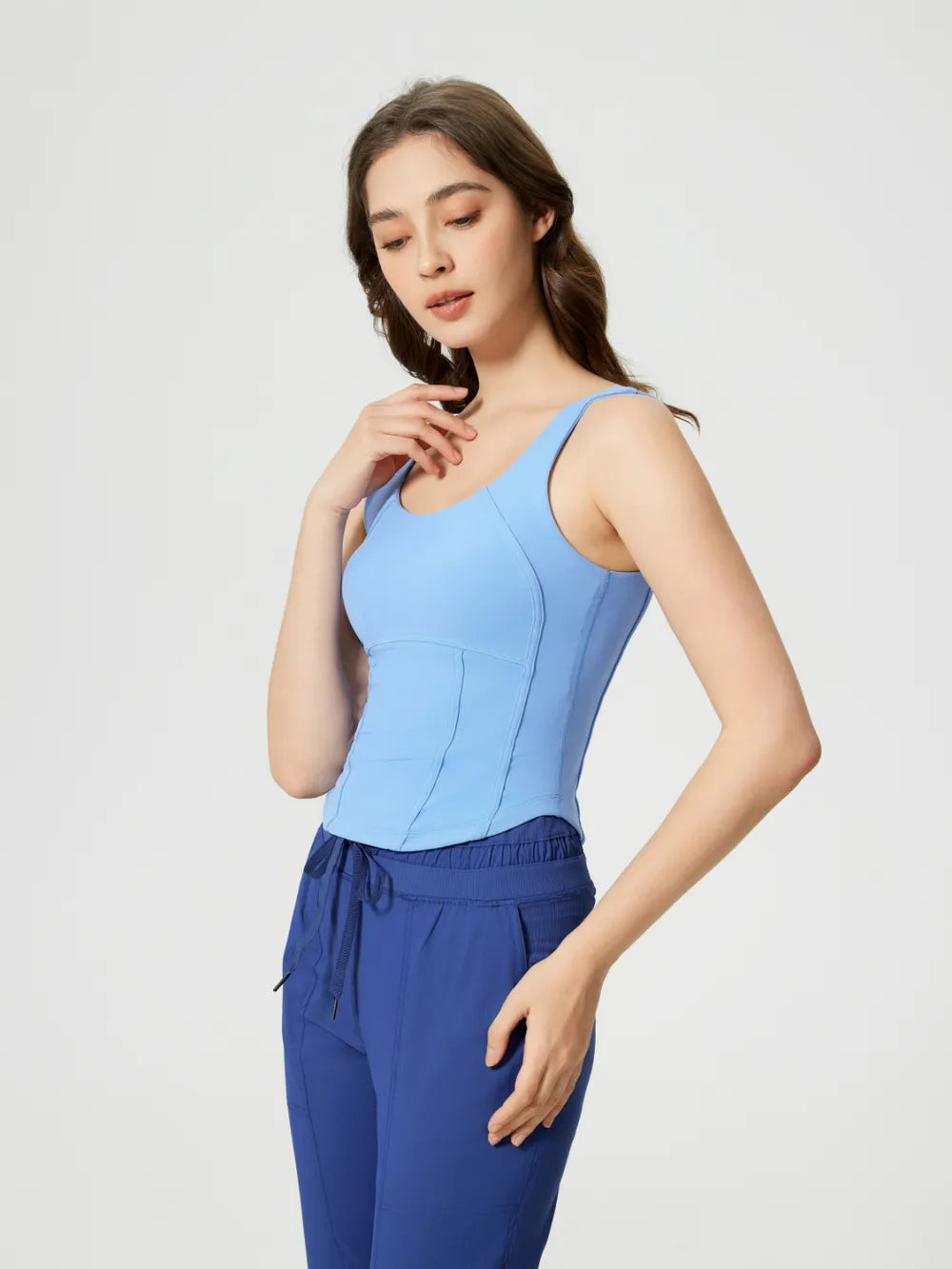 Millennia Round Neck Wide Strap Active Tank with Detachable Chest Pads - cas7m
