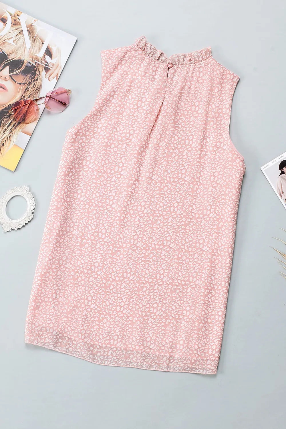 Frill Printed Round Neck Tank - cas7m