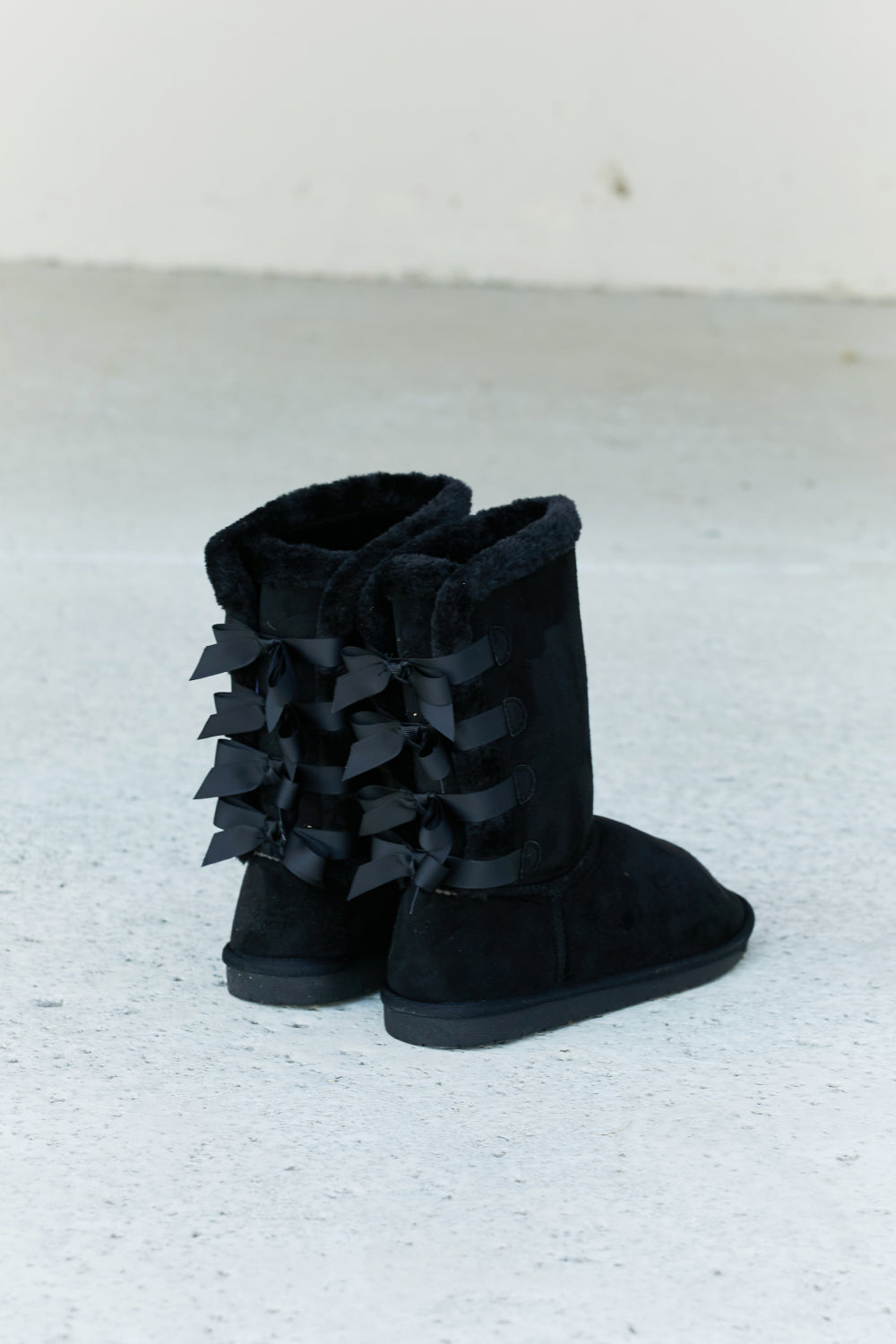Forever Link Bow Detail Faux Suede Leather Snow Boots - cas7m